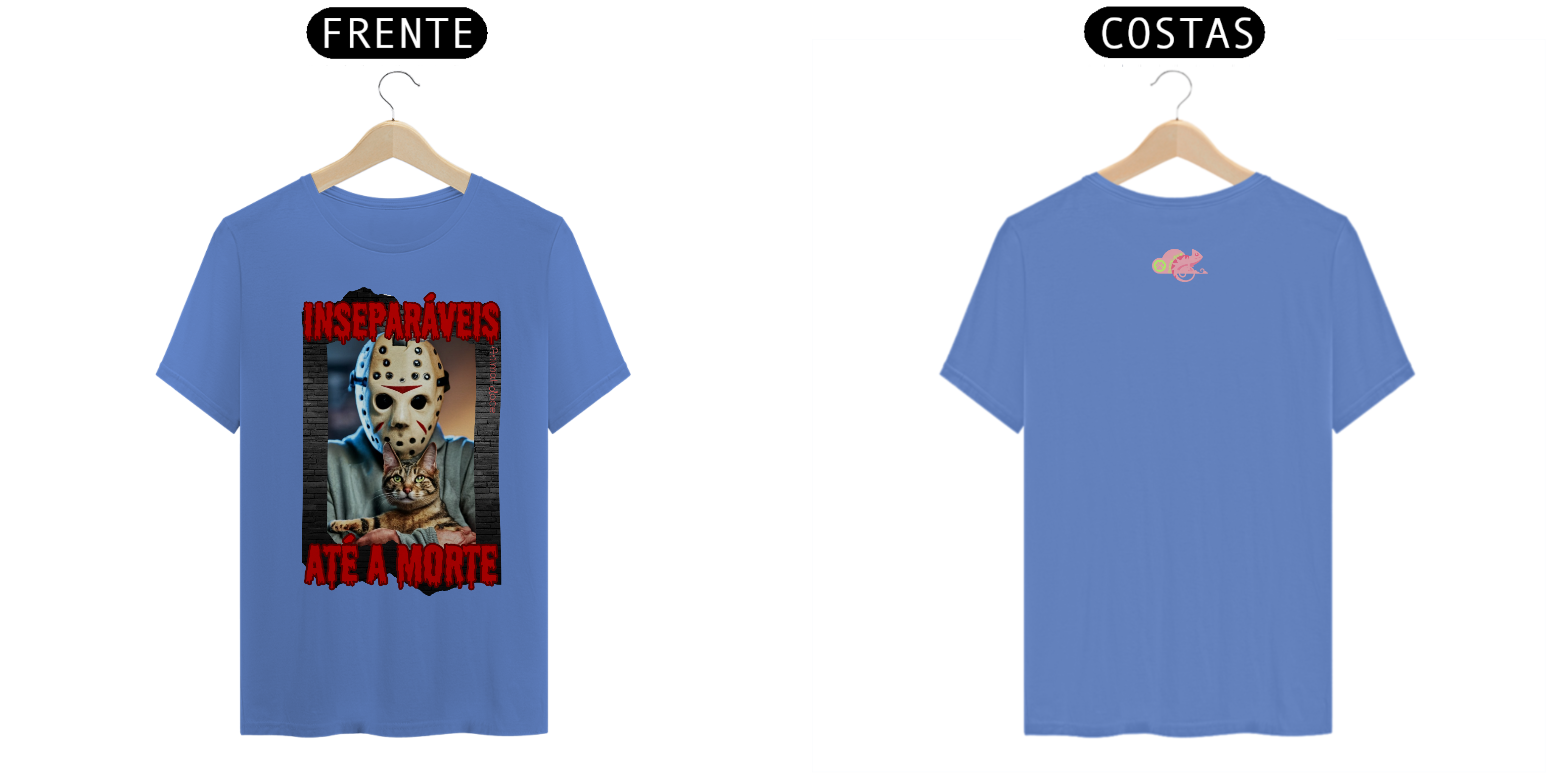 Nome do produto: CAMISETA T-SHIRT ESTONADA, JASON INSEPARAVEIS ATÉ A MORTE, SEXTA FEIRA 13