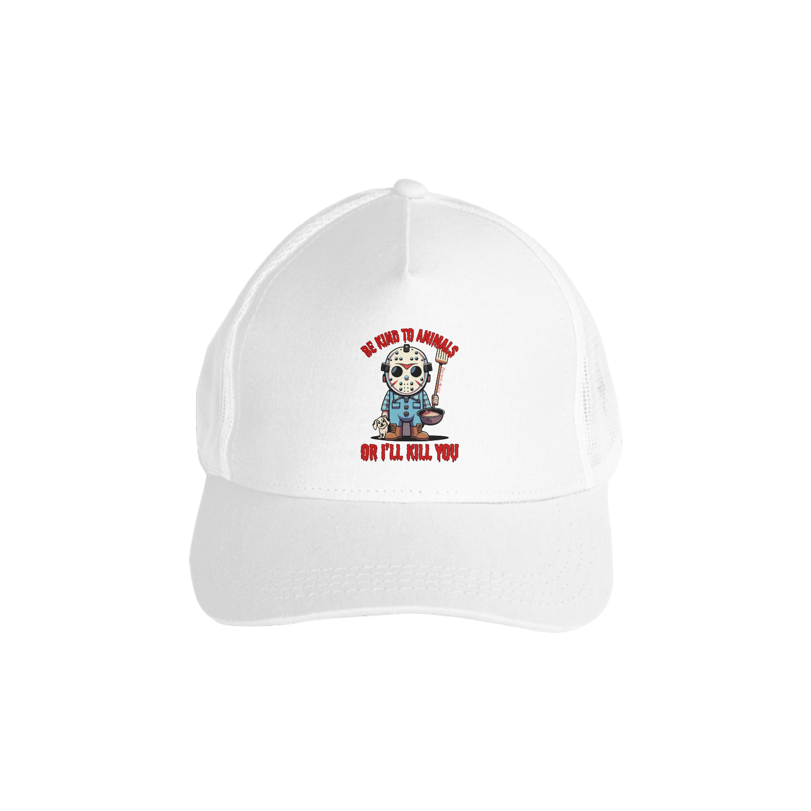 Nome do produto: BONE AMERICANO C/TELA DOG, LINHA FILME JASON BE KIND TO ANIMALS SEXTA FEIRA 13