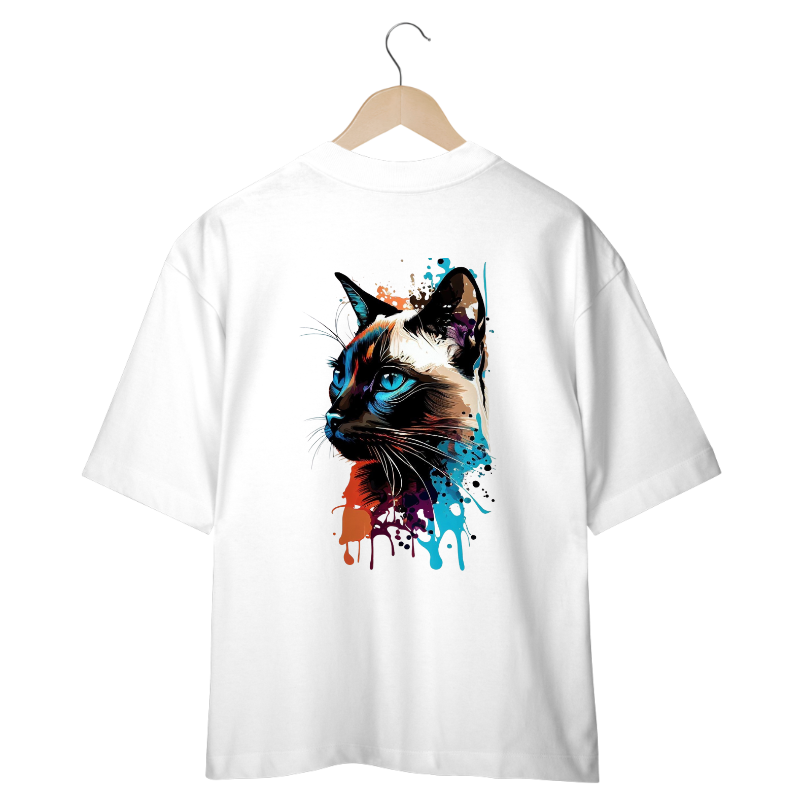 Nome do produto: CAMISETA OVERSIZED COSTAS, CAT POP ART