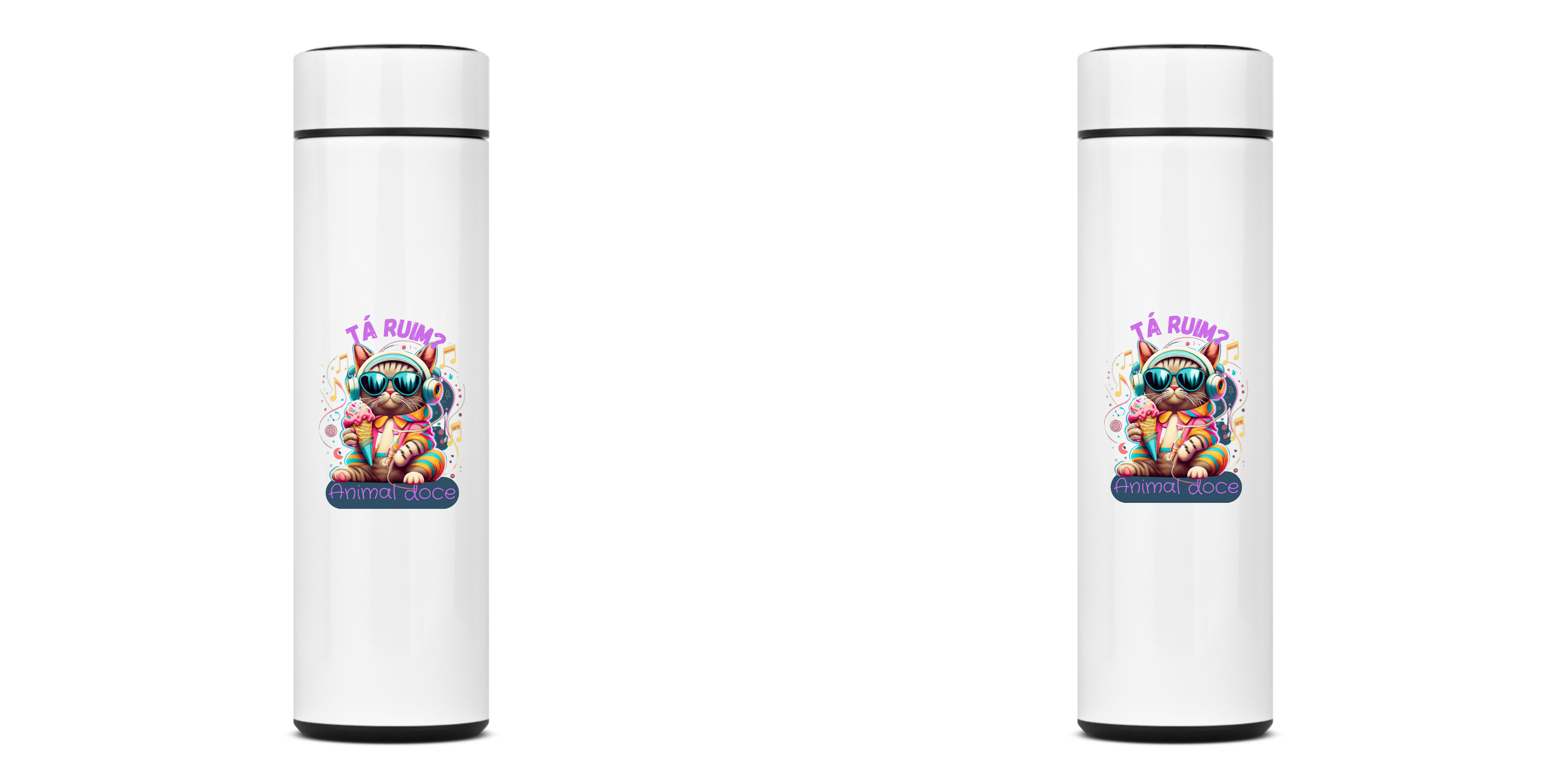 Nome do produto: GARRAFA TÉRMICA CAT TÁ RUIM, AÇO INOXIDÁVEL 40OML, FRENTE E VERSO