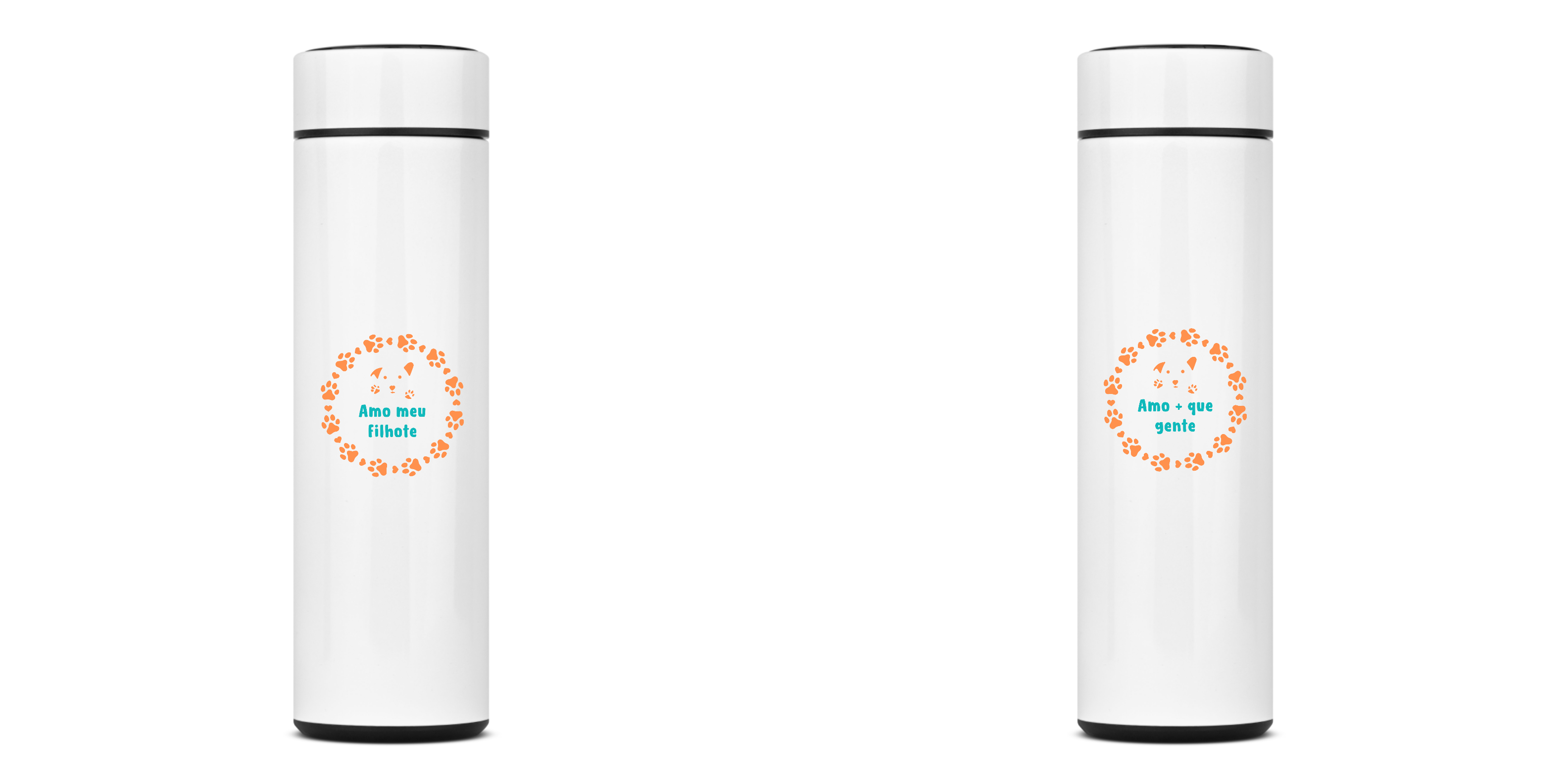 Nome do produto: GARRAFA TÉRMICA DOG AMO MEU FILHOTE, AÇO INOXIDÁVEL 40OML, FRENTE E VERSO