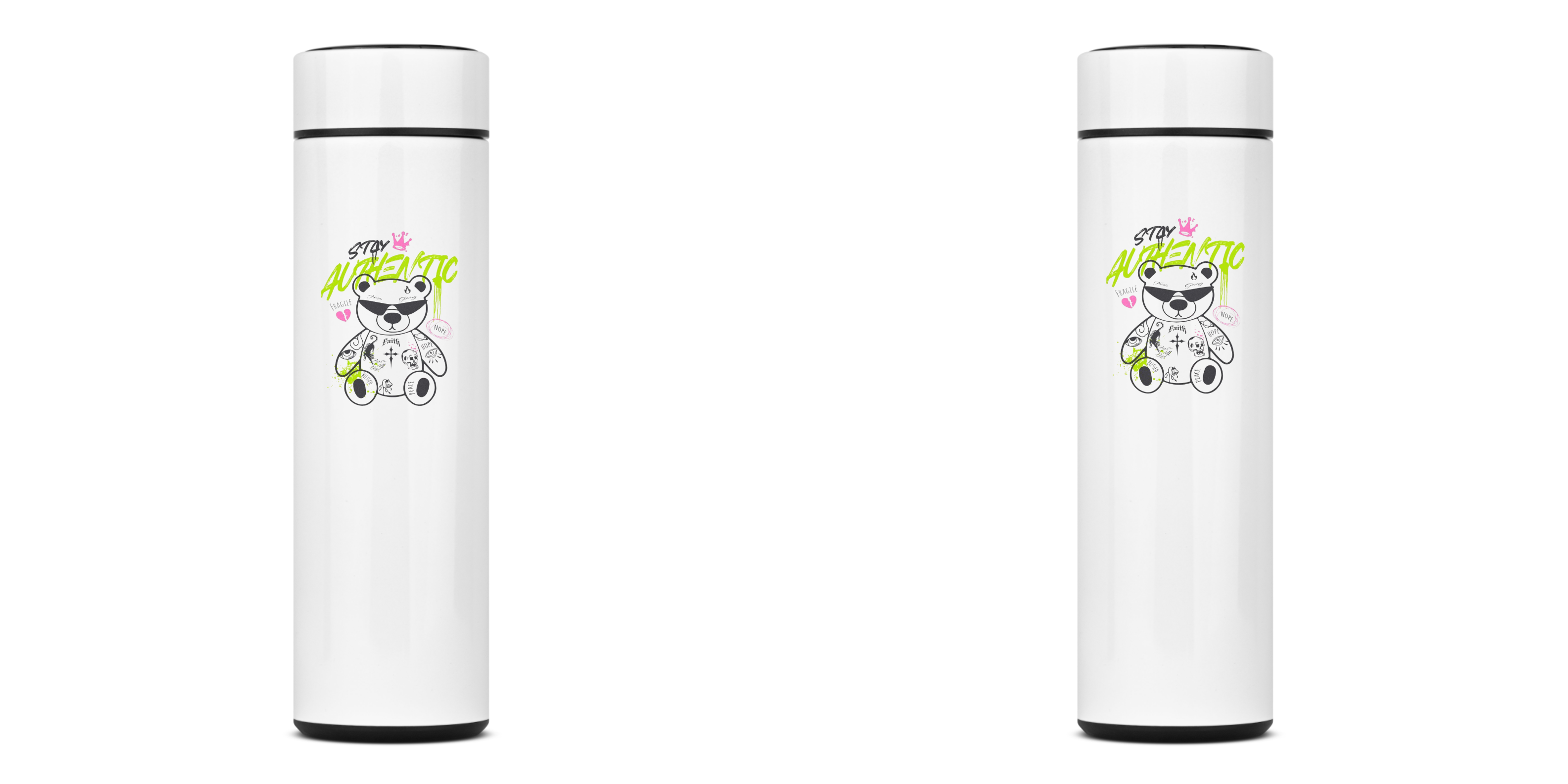 Nome do produto: GARRAFA TÉRMICA URSO HARD BEAR, AÇO INOXIDÁVEL 40OML, FRENTE E VERSO