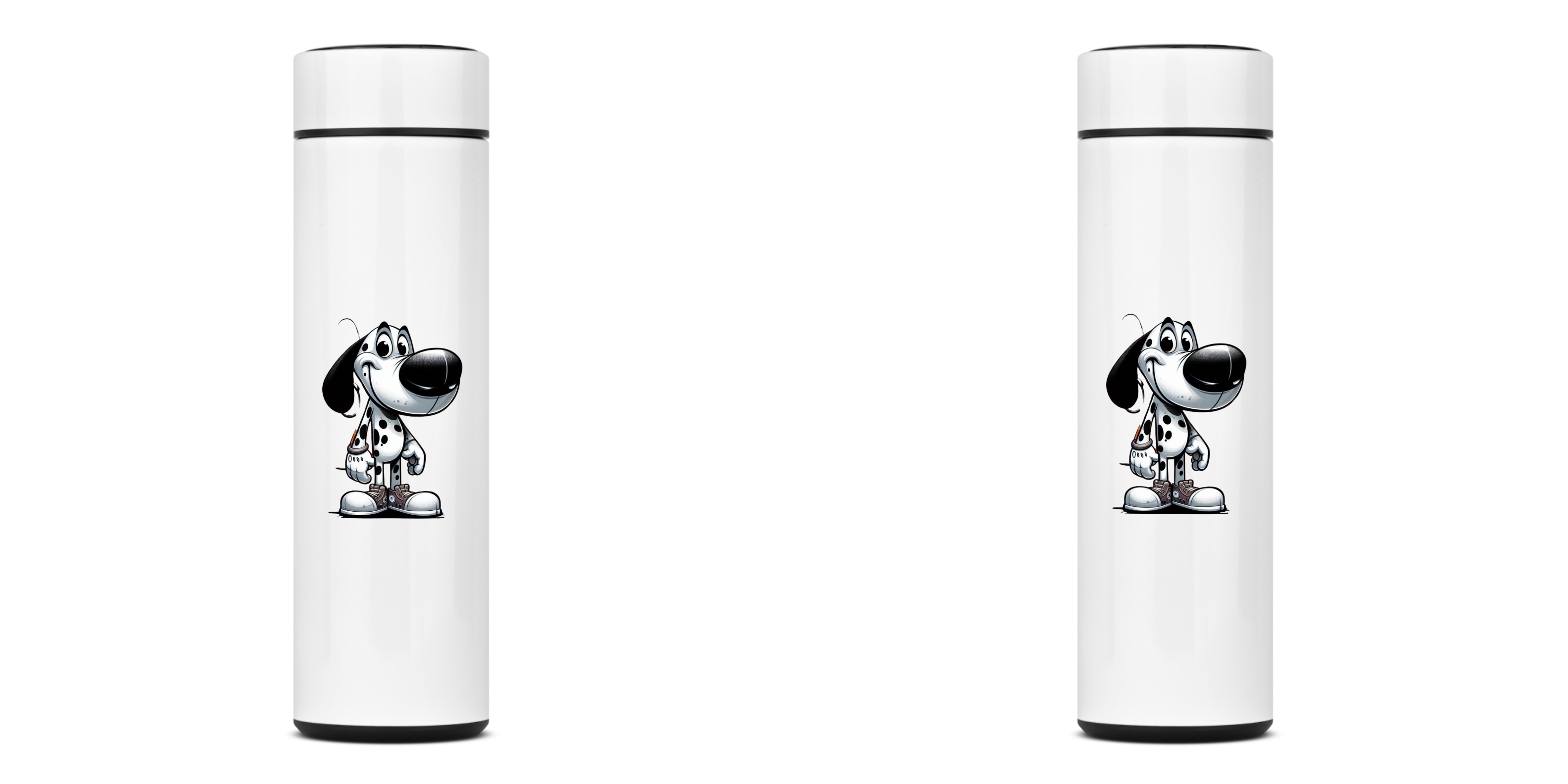 Nome do produto: GARRAFA TÉRMICA DOG DÀLMATA, AÇO INOXIDÁVEL 40OML, FRENTE E VERSO
