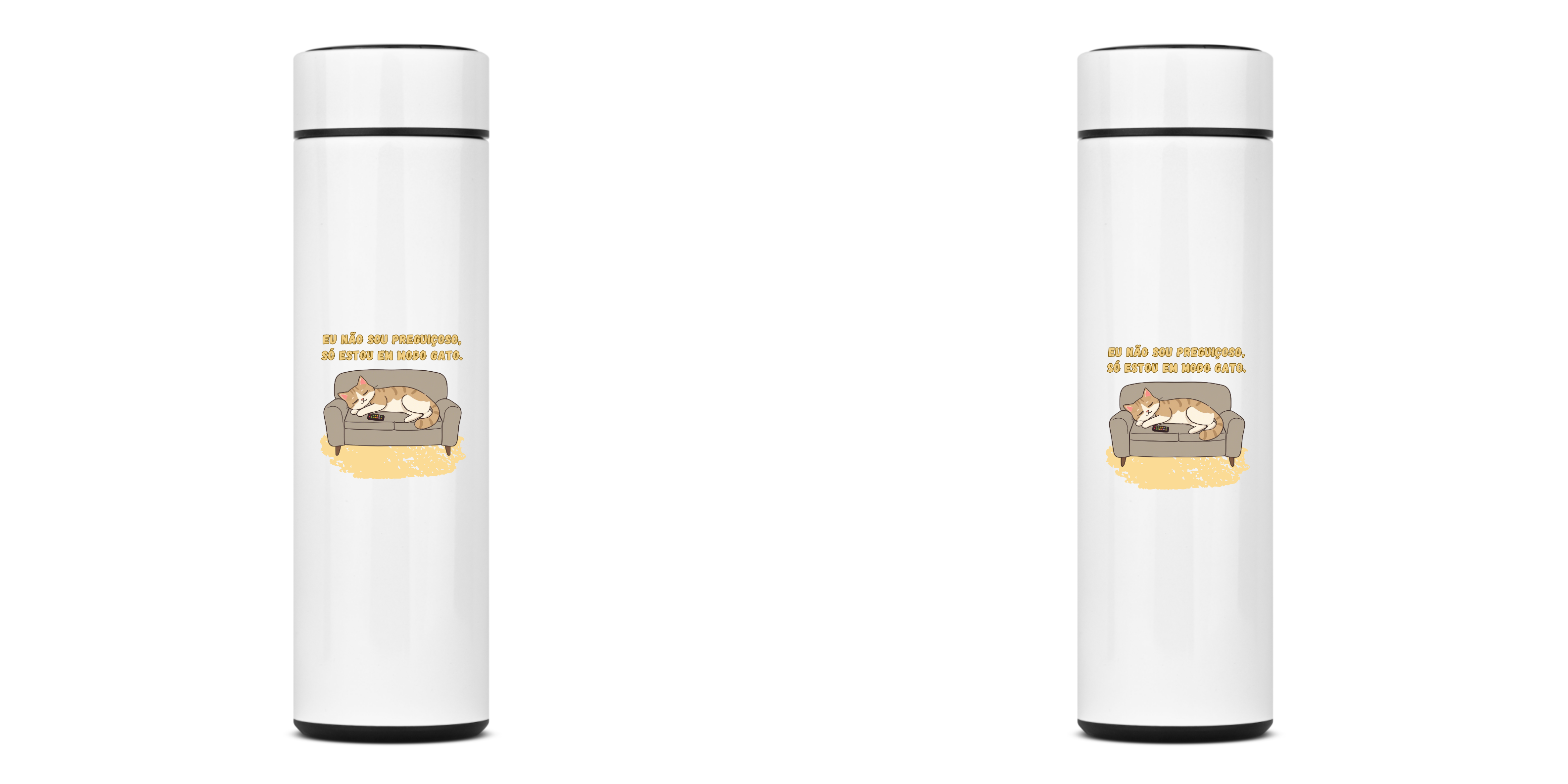 Nome do produto: GARRAFA TÉRMICA CAT FRASE, AÇO INOXIDÁVEL 40OML, FRENTE E VERSO