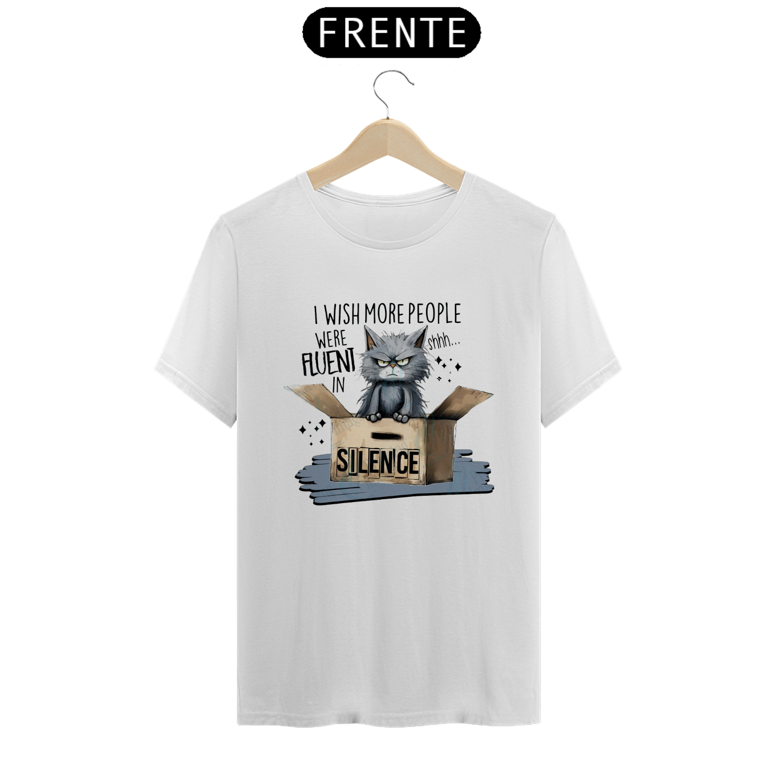Nome do produto: CAMISETA T-SHIRT PRIME, CAT FRASES SILENCE 