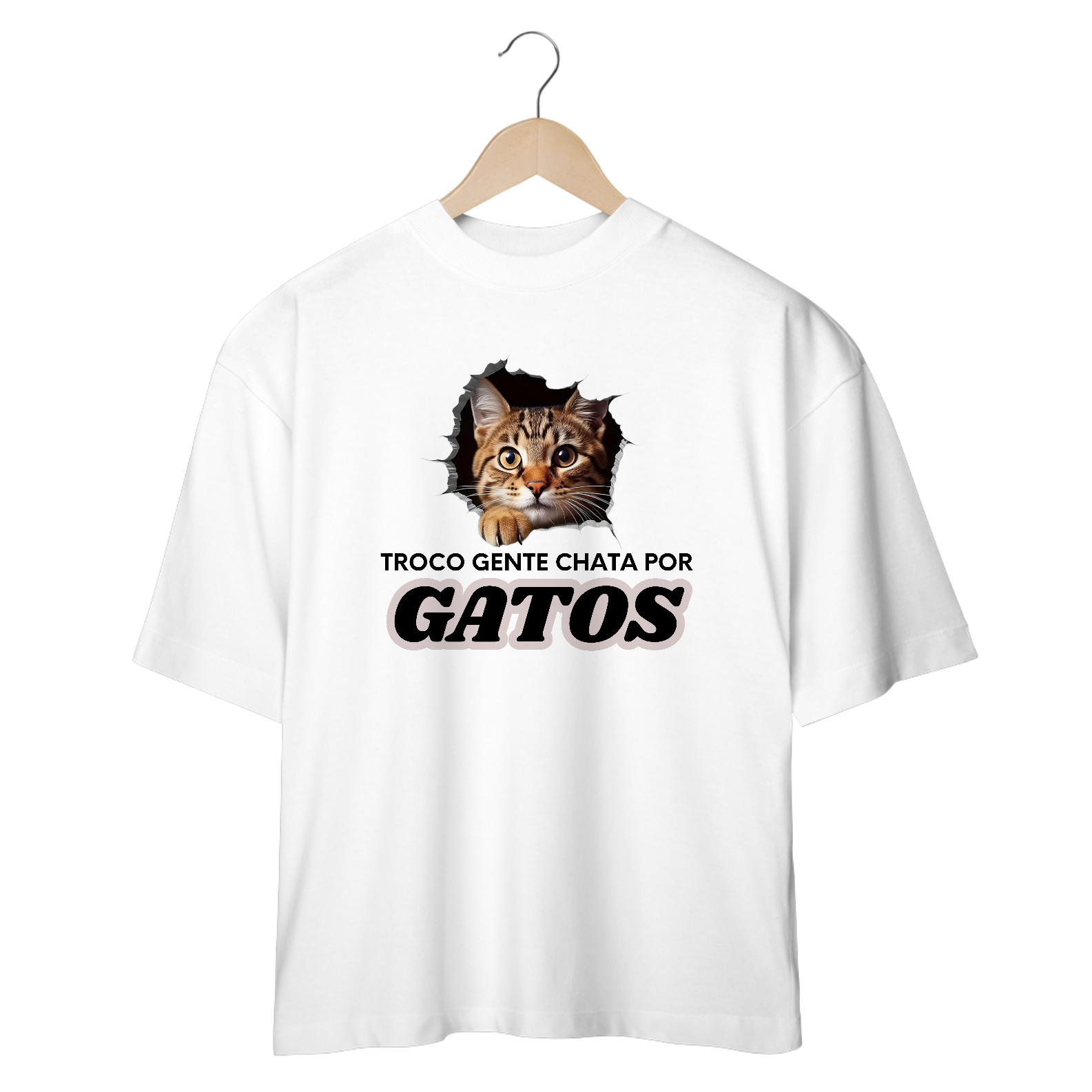 Nome do produto: CAMISETA OVERSIZED, CAT FRASES