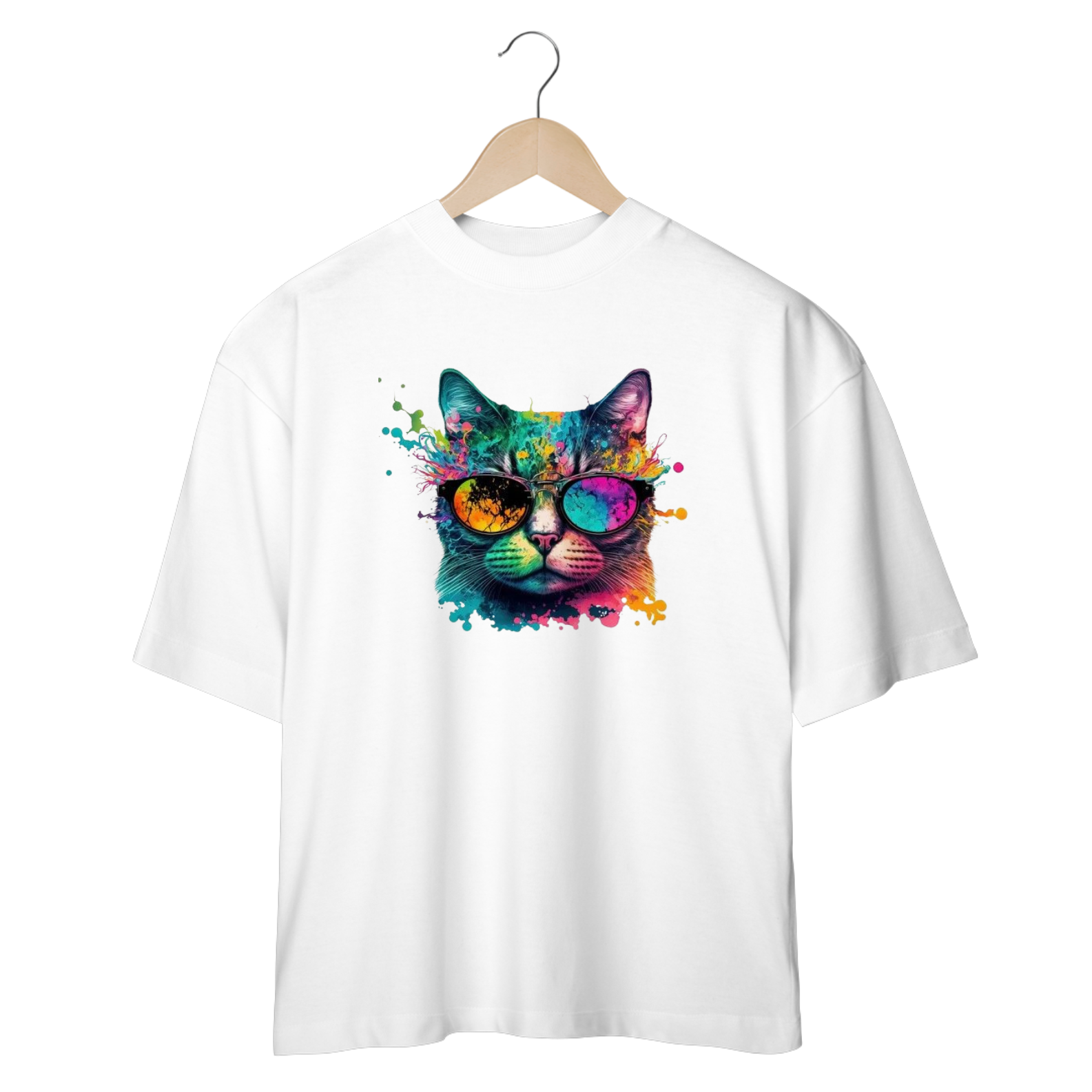 Nome do produto: CAMISETA OVERSIZED, CAT POP ART