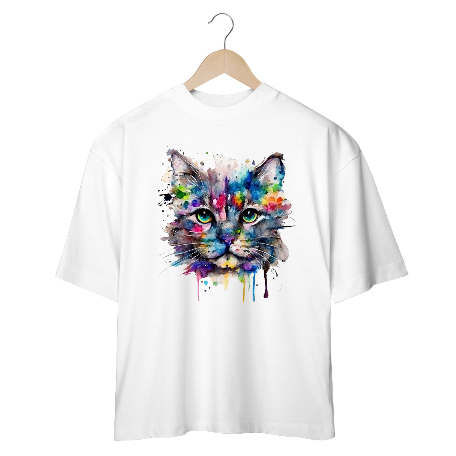 Nome do produto: CAMISETA OVERSIZED, CAT POP ART