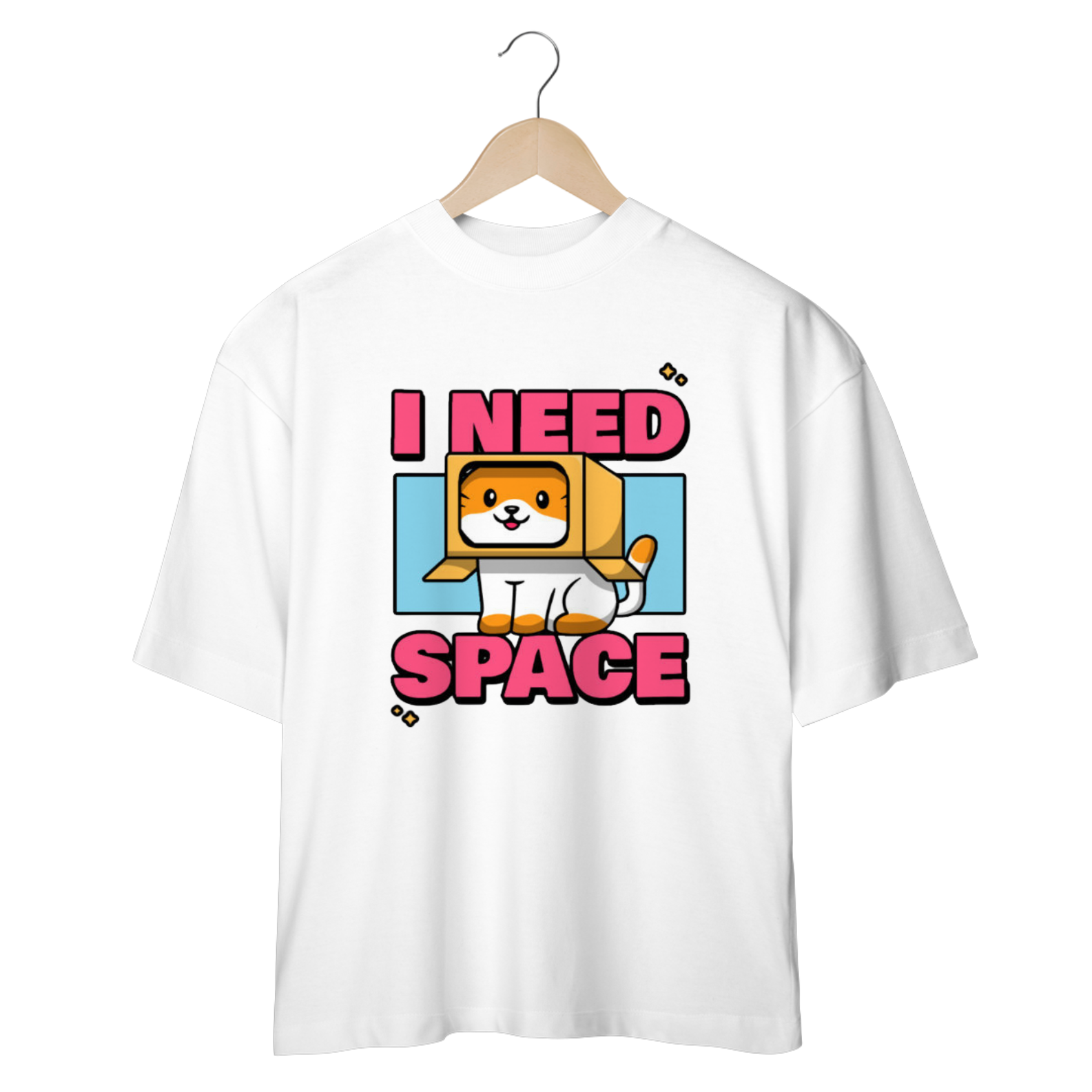 Nome do produto: CAMISETA OVERSIZED, CAT I NEED SPACE