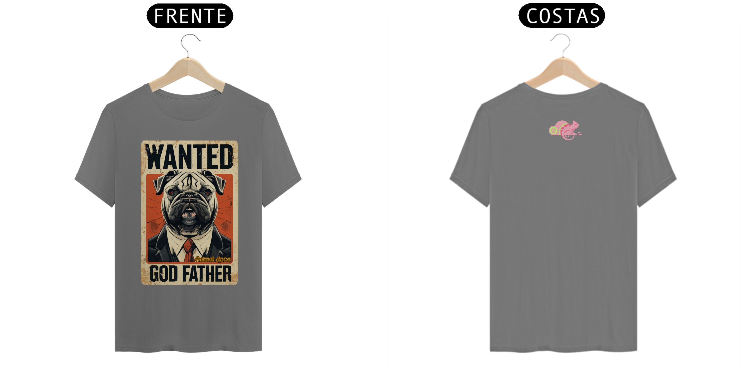 Nome do produto: CAMISETA T-SHIRT ESTONADA F/V, DOG BULLDOG GOD FATHER
