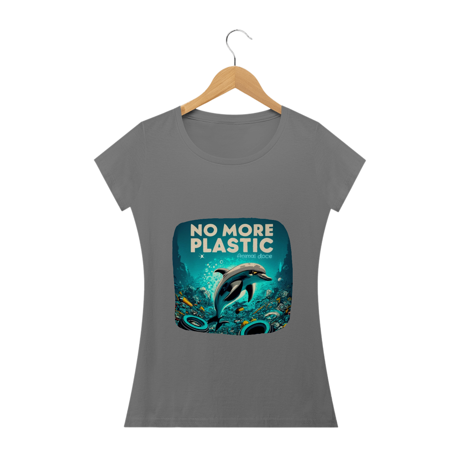 Nome do produto: CAMISETA BABY LONG ESTONADA, DOLPHIN  NO MORE PLASTIC
