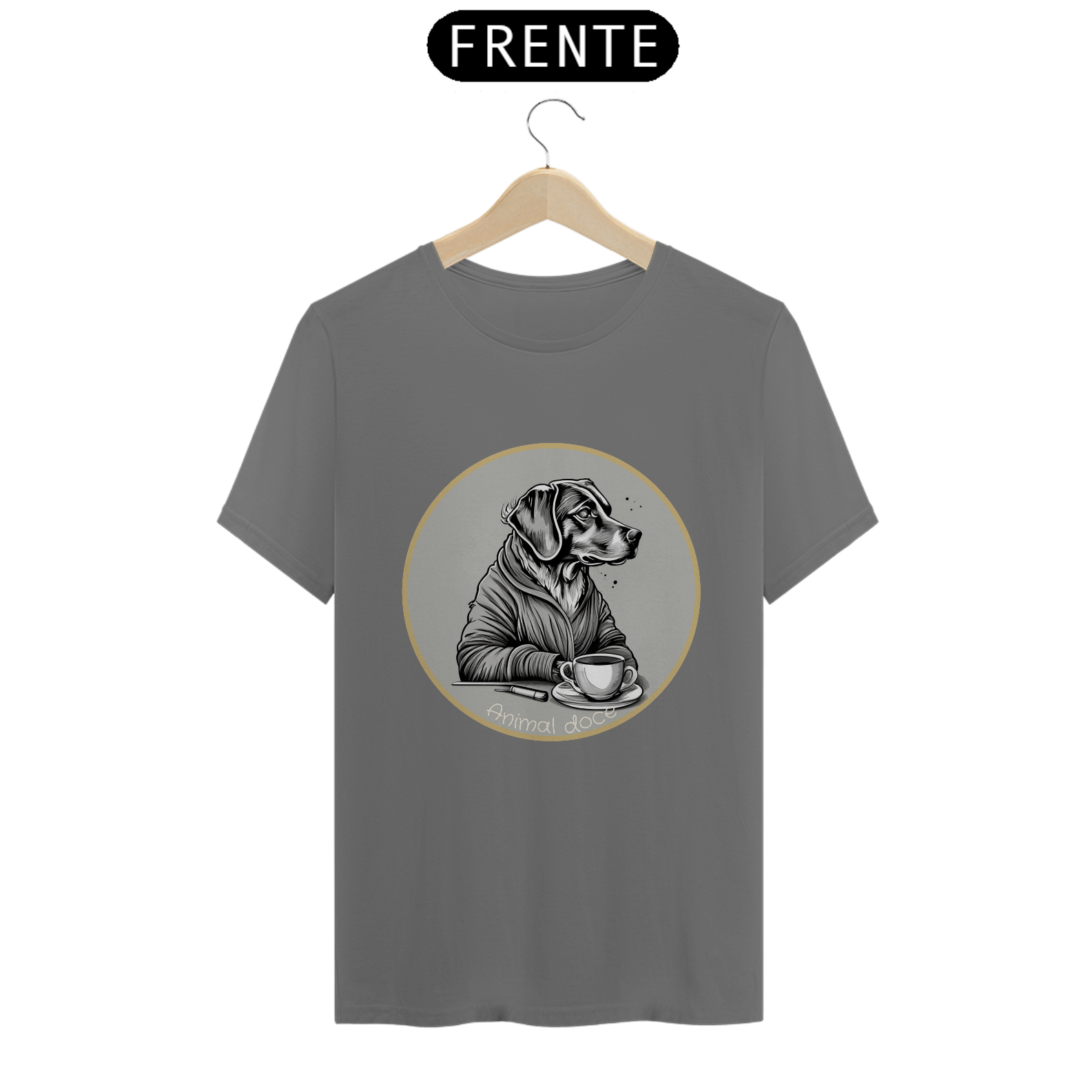 Nome do produto: CAMISETA T-SHIRT ESTONADA DOG, GOLDEN COFFEE OVAL PB 