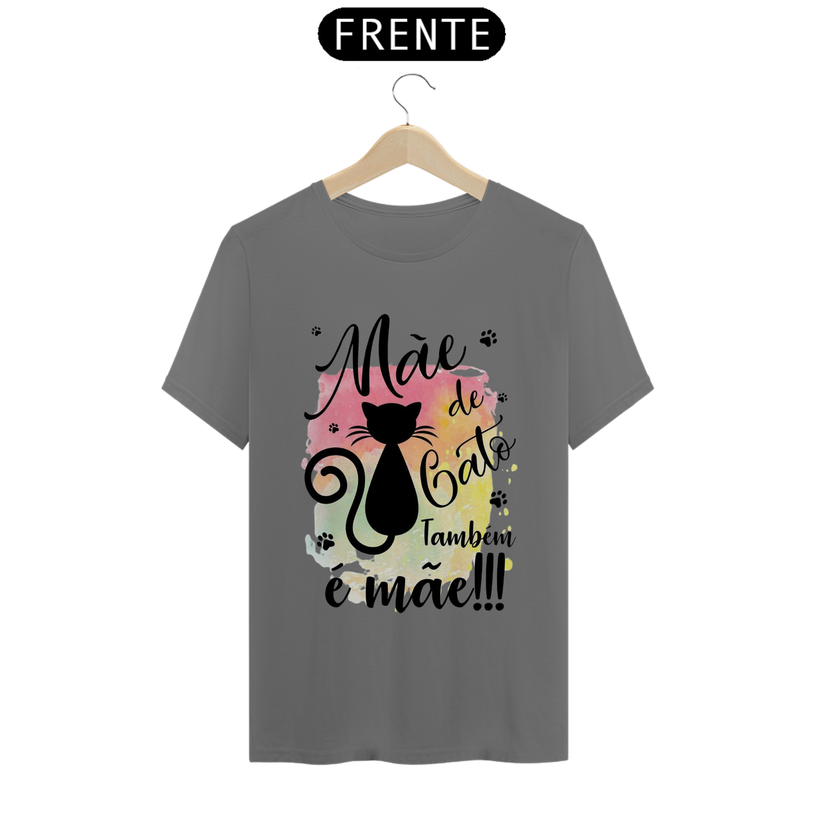 Nome do produto: CAMISETA T-SHIRT ESTONADA, MÃE DE GATO TAMBÉM E MÃE