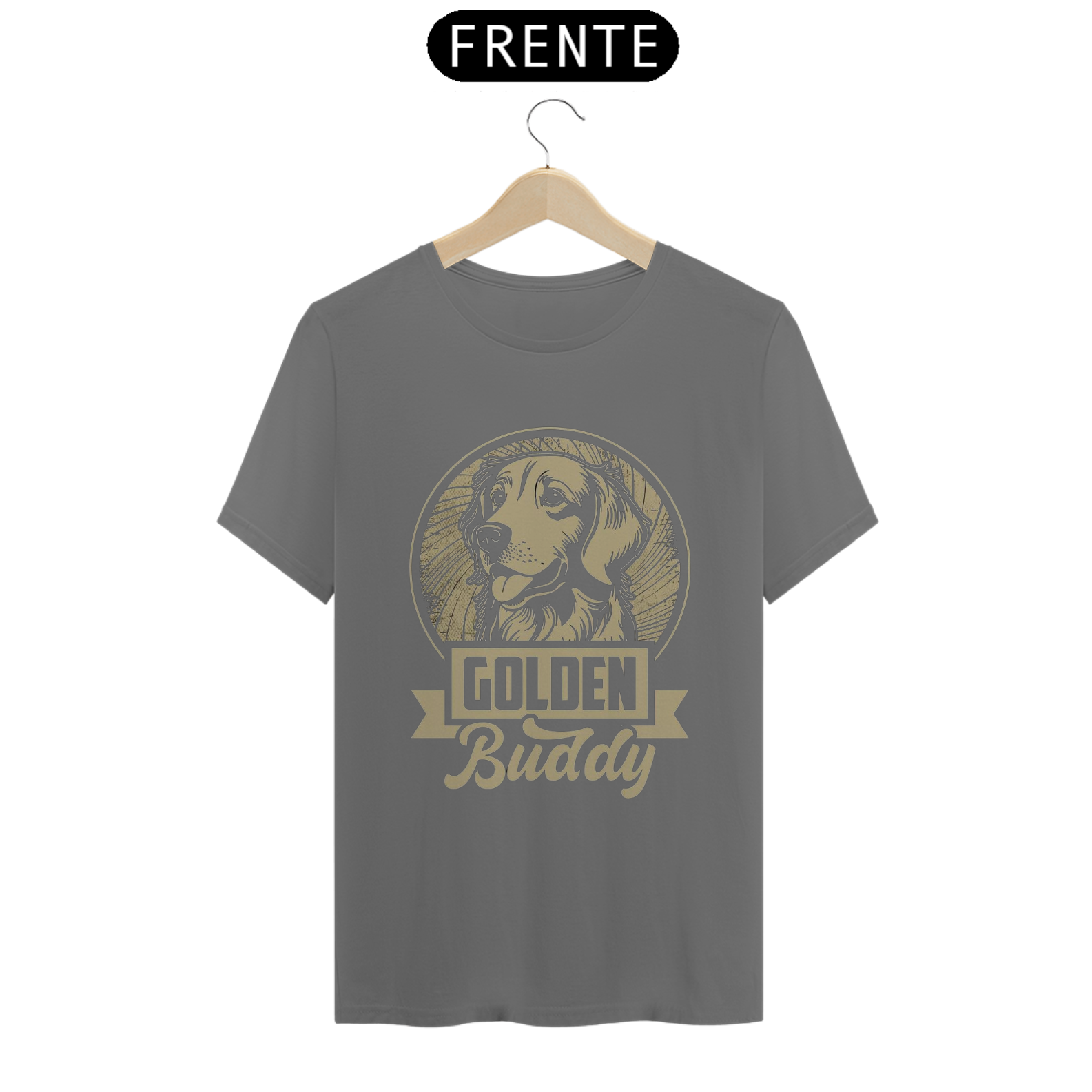 Nome do produto: CAMISETA T-SHIRT ESTONADA DOG, GOLDEN BUDDY