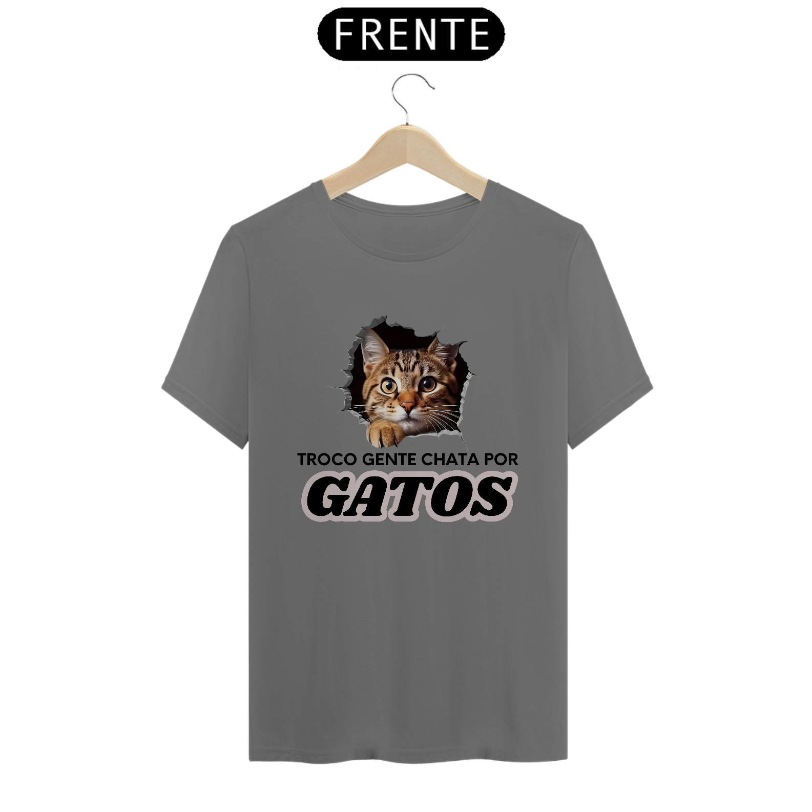 Nome do produto: CAMISETA T-SHIRT ESTONADA, CAT FRASES 