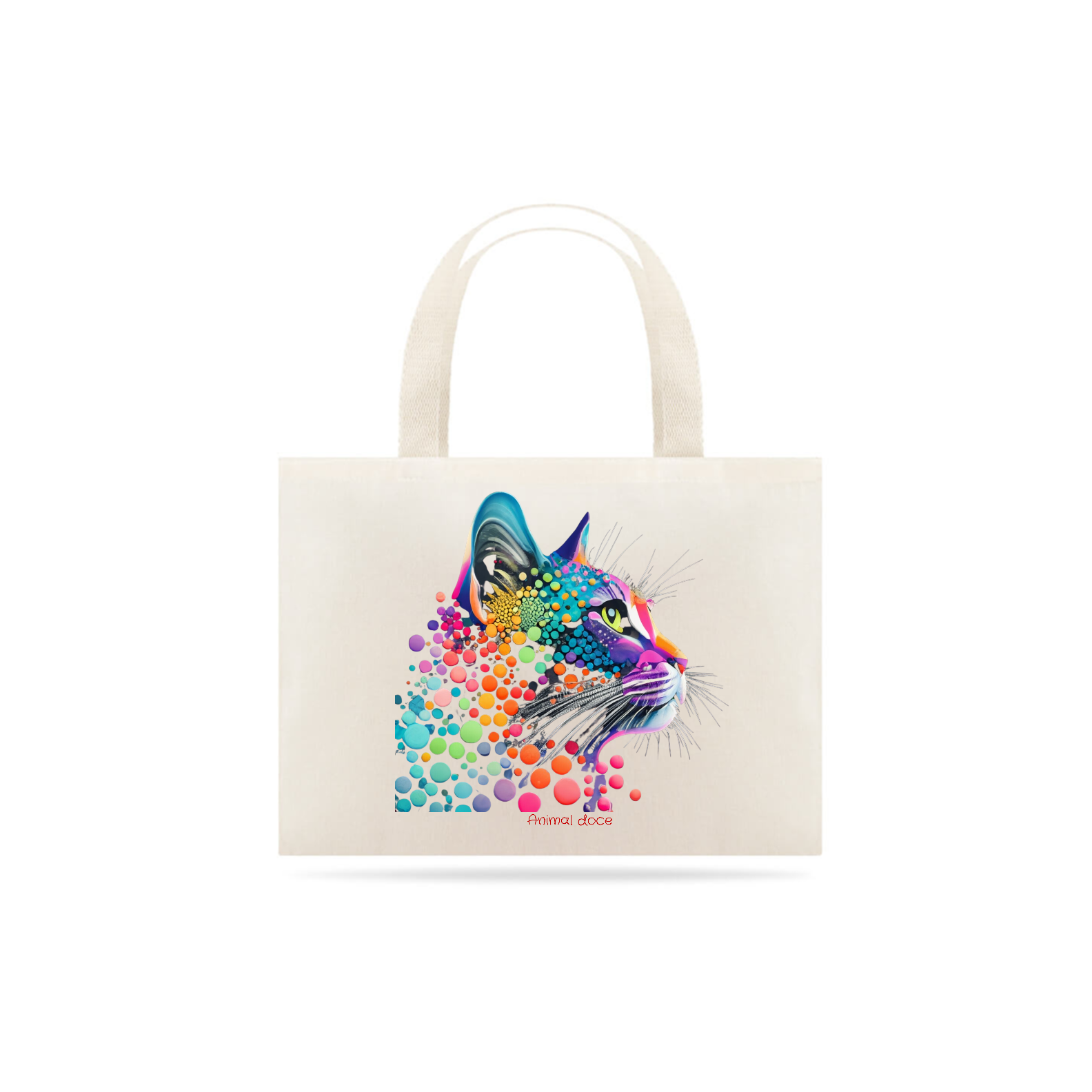Nome do produto: ECOBAG GRANDE CRU, COLORFUL CAT, 100%ALGODAO