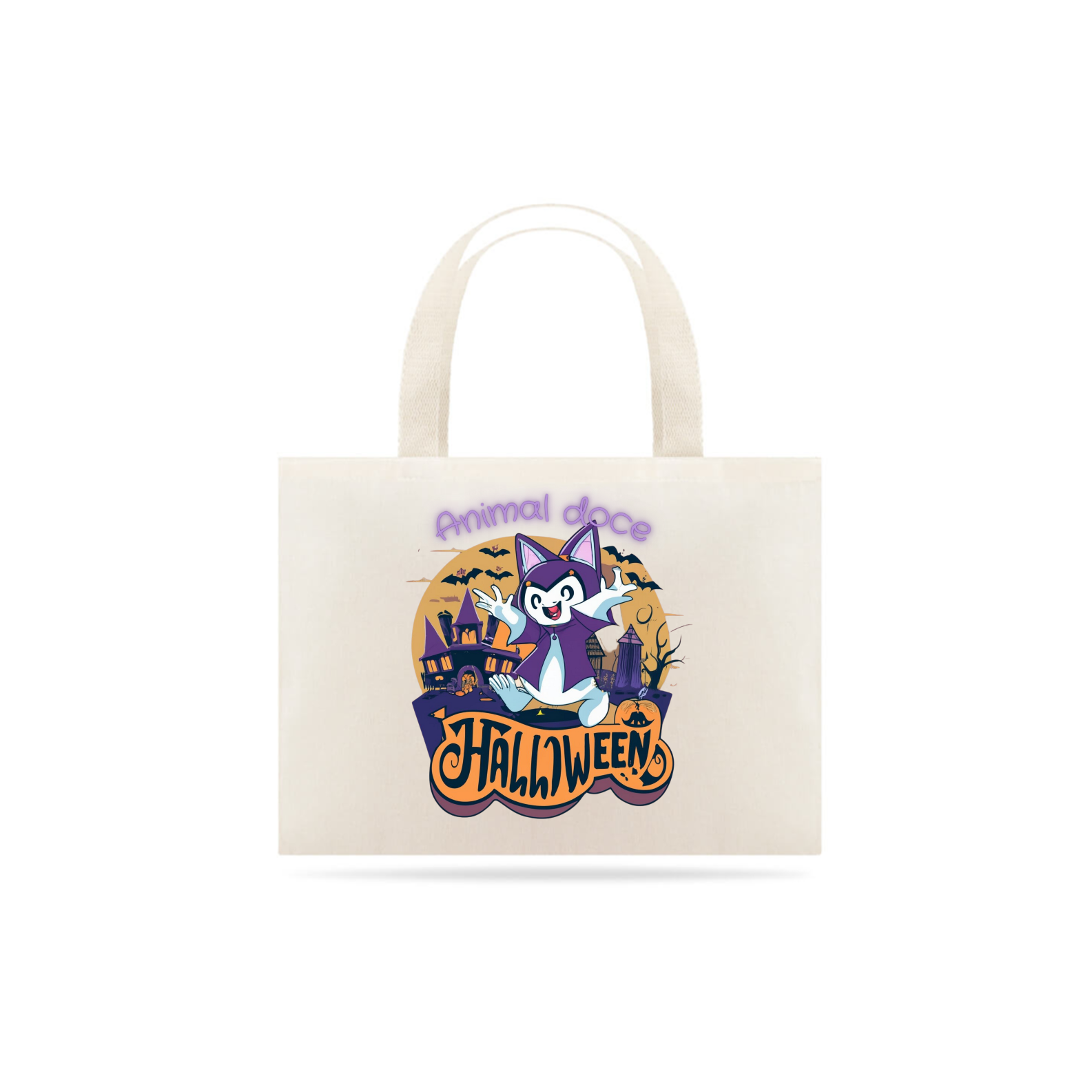 Nome do produto: ECOBAG GRANDE CRU, CAT HALLOWEEN, 100%ALGODAO