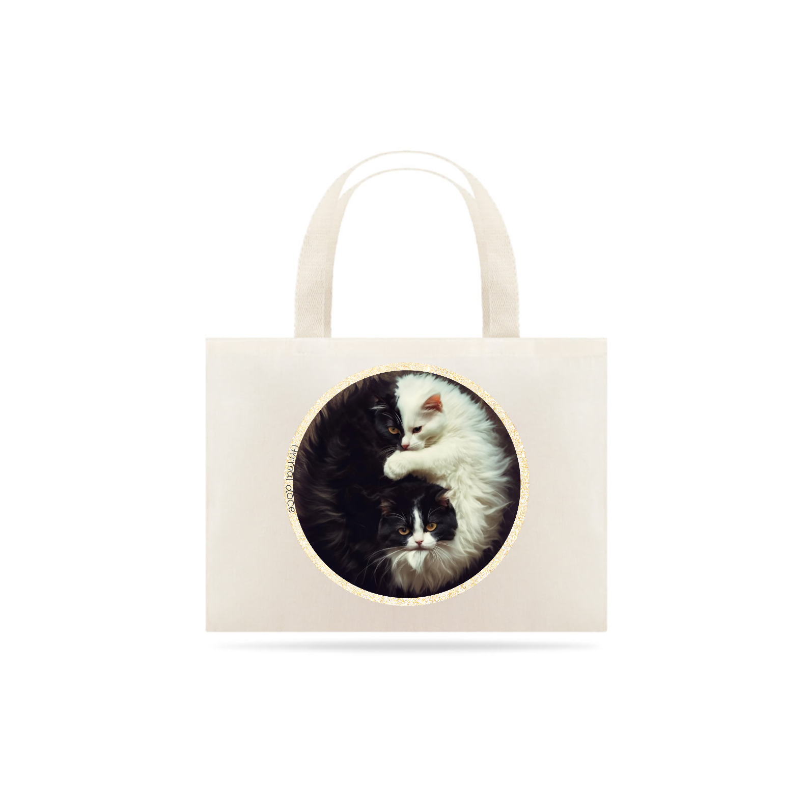 Nome do produto: ECOBAG GRANDE CRU, CAT YIN YANG, 100%ALGODAO
