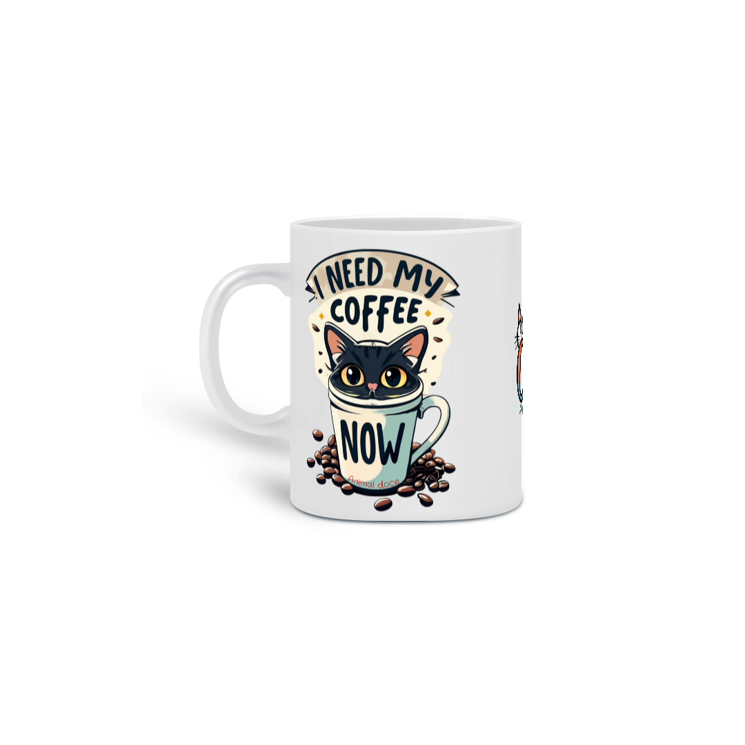 Nome do produto: CANECA PERSONALIZADA CRIATIVA EM CERÂMICA, 325ML C/03 LADOS COFFEE CAT