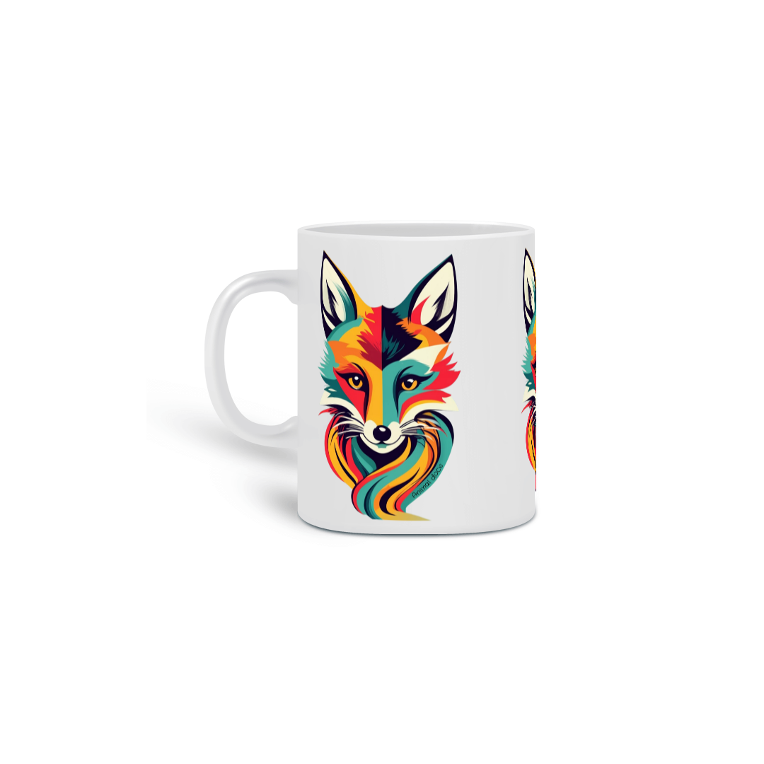 Nome do produto: CANECA PERSONALIZADA CRIATIVA EM CERÂMICA, 325ML C/03 LADOS COLOR FOX