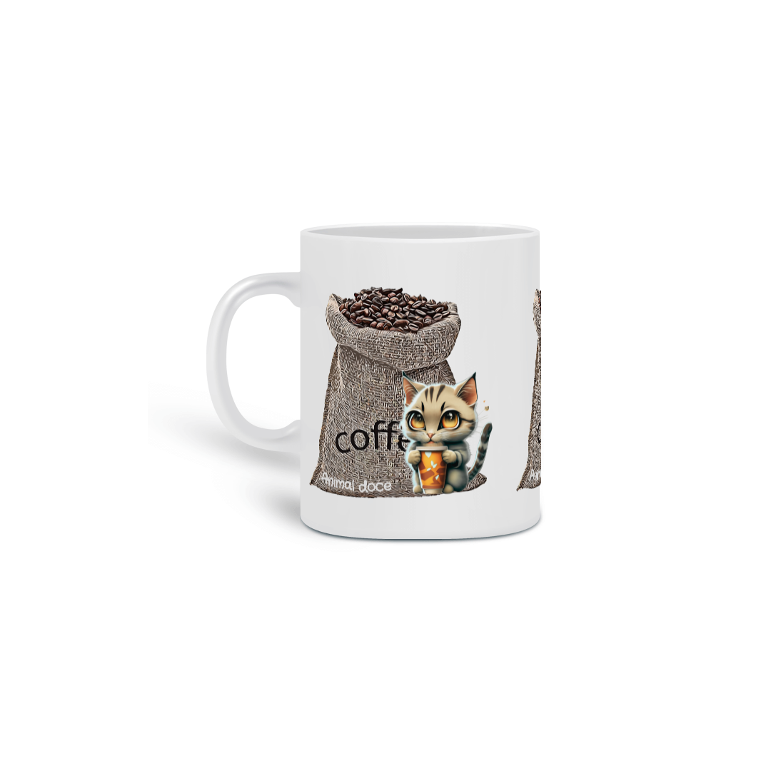 Nome do produto: CANECA PERSONALIZADA CRIATIVA EM CERÂMICA, 325ML C/03 LADOS COFFEE CAT