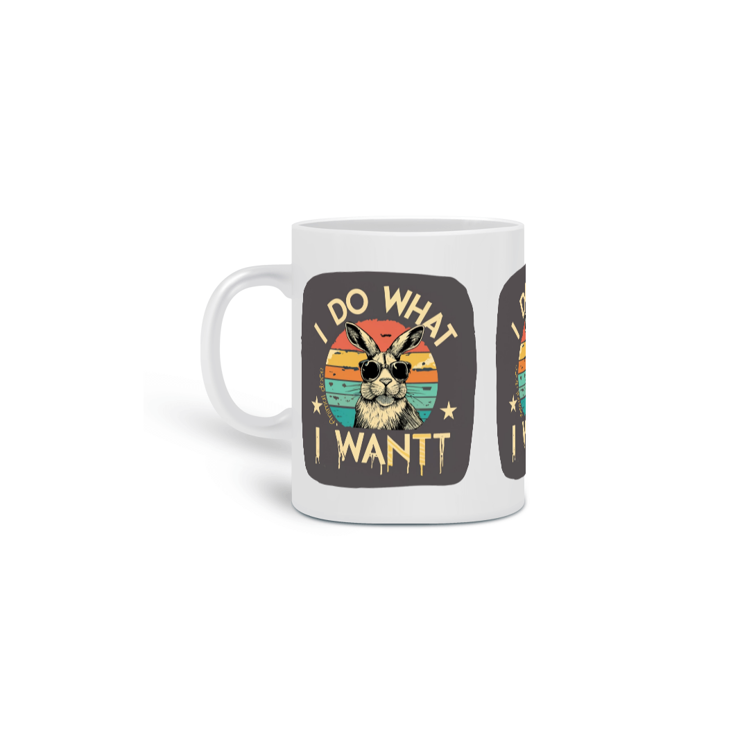 Nome do produto: CANECA PERSONALIZADA CRIATIVA EM CERÂMICA, 325ML C/03 LADOS RABBIT I DO WHAT I WANT