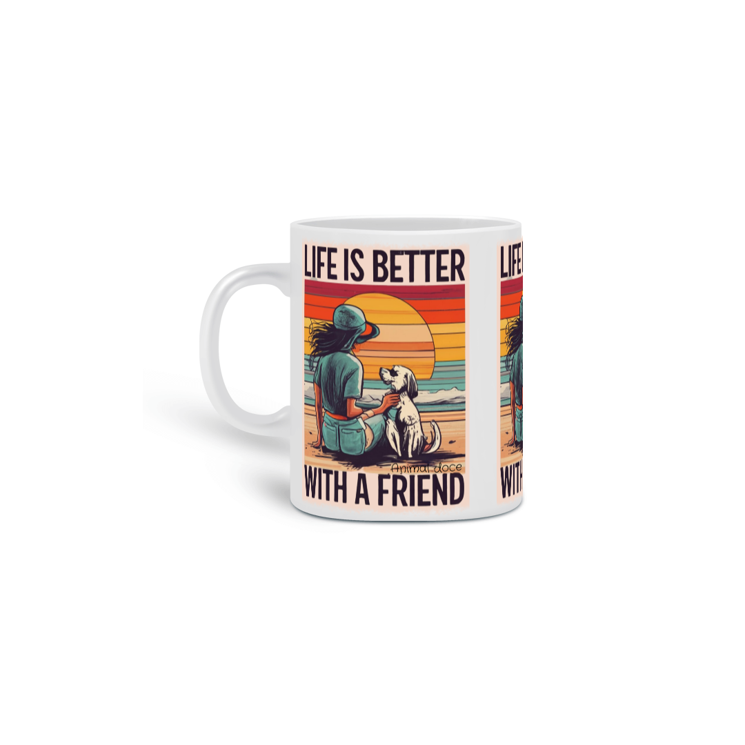 Nome do produto: CANECA PERSONALIZADA CRIATIVA EM CERÂMICA, 325ML C/03 LADOS LIFE IS BETTER 