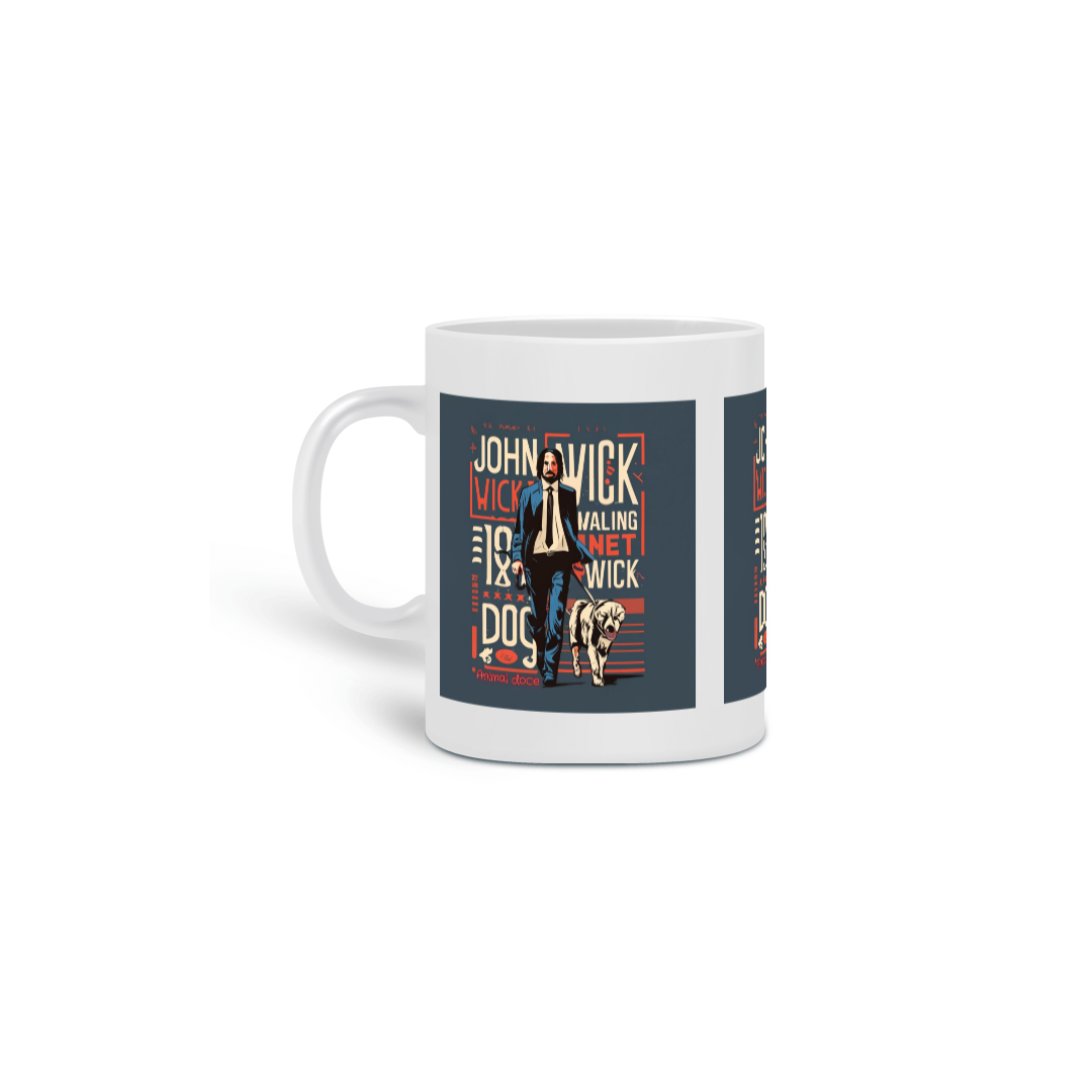 Nome do produto: CANECA PERSONALIZADA CRIATIVA EM CERÂMICA, 325ML C/03 LADOS LINHA FILME JOHN WICH DOG