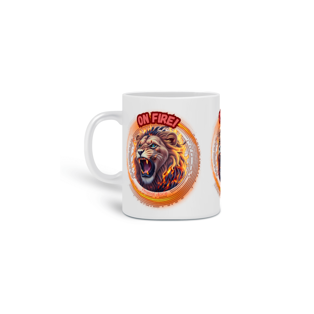 Nome do produto: CANECA PERSONALIZADA CRIATIVA EM CERÂMICA, 325ML C/03 LADOS LION ON FIRE