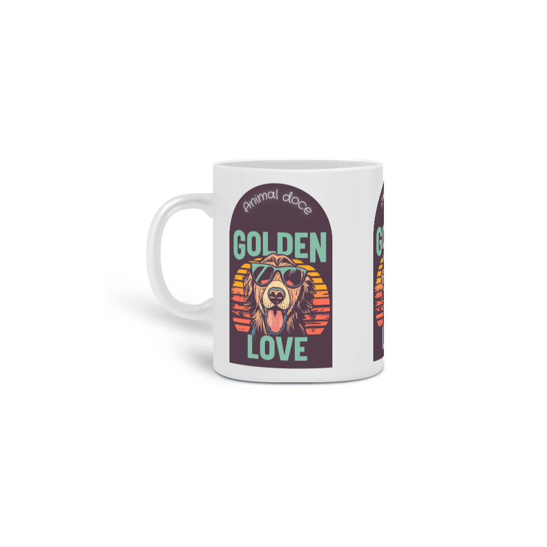 Nome do produto: CANECA PERSONALIZADA CRIATIVA EM CERÂMICA, 325ML C/03 LADOS DOG GOLDEN LOVE 