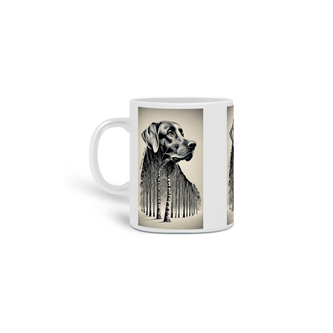 Nome do produto: CANECA PERSONALIZADA CRIATIVA EM CERÂMICA 325ML 03 LADOS, DOG GOLDEN ARVORE PB