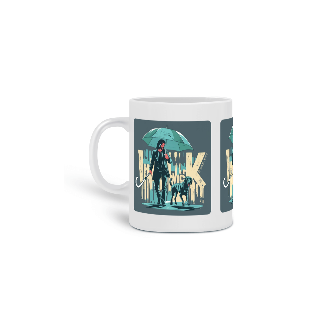 Nome do produto: CANECA PERSONALIZADA CRIATIVA EM CERÂMICA 325ML 03 LADOS, LINHA FILME JOHN WICK DOG