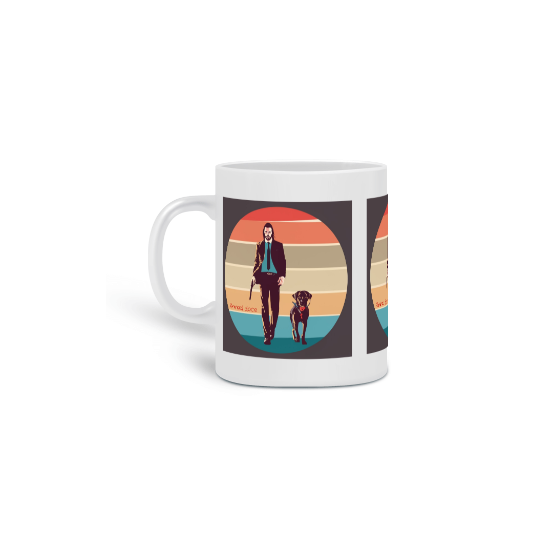 Nome do produto: CANECA PERSONALIZADA CRIATIVA EM CERÂMICA 325ML 03 LADOS, LINHA FILME JOHN WICK DOG