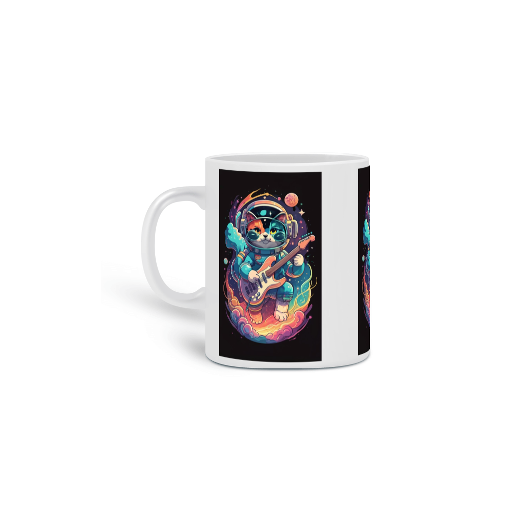 Nome do produto: CANECA PERSONALIZADA CRIATIVA EM CERÂMICA 325ML 03 LADOS, CAT IN SPACE