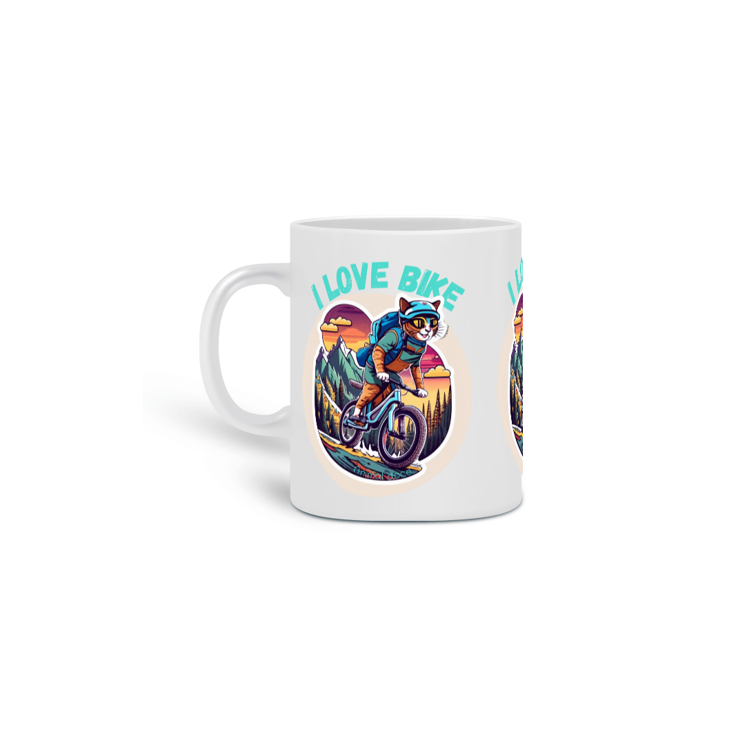 Nome do produto:  CANECA PERSONALIZADA CRIATIVA EM CERÂMICA, 325ML C/03 LADOS CAT I LOVE BIKE
