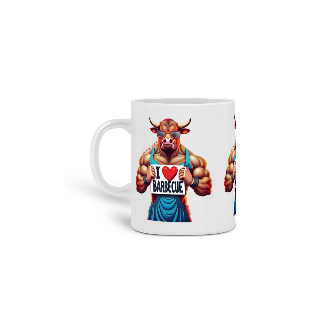 Nome do produto:  CANECA PERSONALIZADA CRIATIVA EM CERÂMICA, 325ML C/03 LADOS TAURUS I LOVE BARBECUE