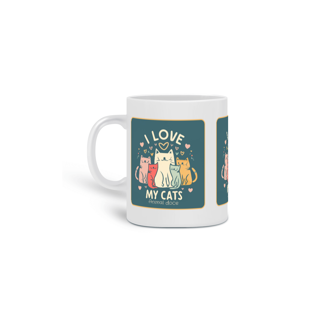 Nome do produto:  CANECA PERSONALIZADA CRIATIVA EM CERÂMICA, 320ML C/03 LADOS I LOVE MY PETS