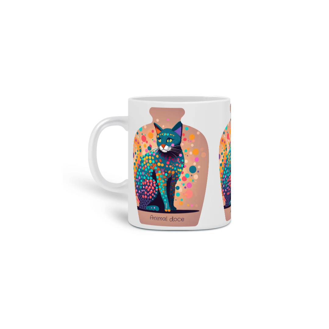 Nome do produto:  CANECA PERSONALIZADA CRIATIVA EM CERÂMICA, 320ML C/03 LADOS CAT IN THE VASE