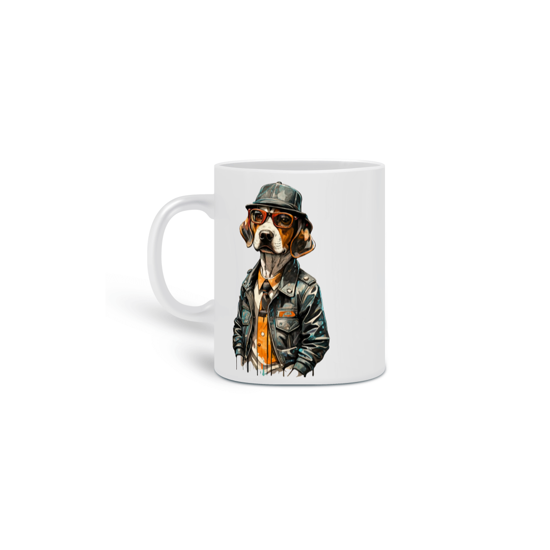 Nome do produto: CANECA PERSONALIZADA CRIATIVA EM CERÂMICA, 325ML C/02 LADOS DOG BEAGLE SHERLOCK HOLMES