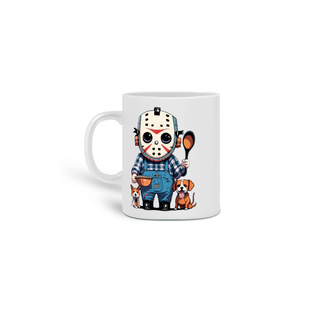 Nome do produto:  CANECA PERSONALIZADA CRIATIVA EM CERÂMICA, 325ML C/02 LADOS, LINHA FILME VERSÃO FOFINHA JASON