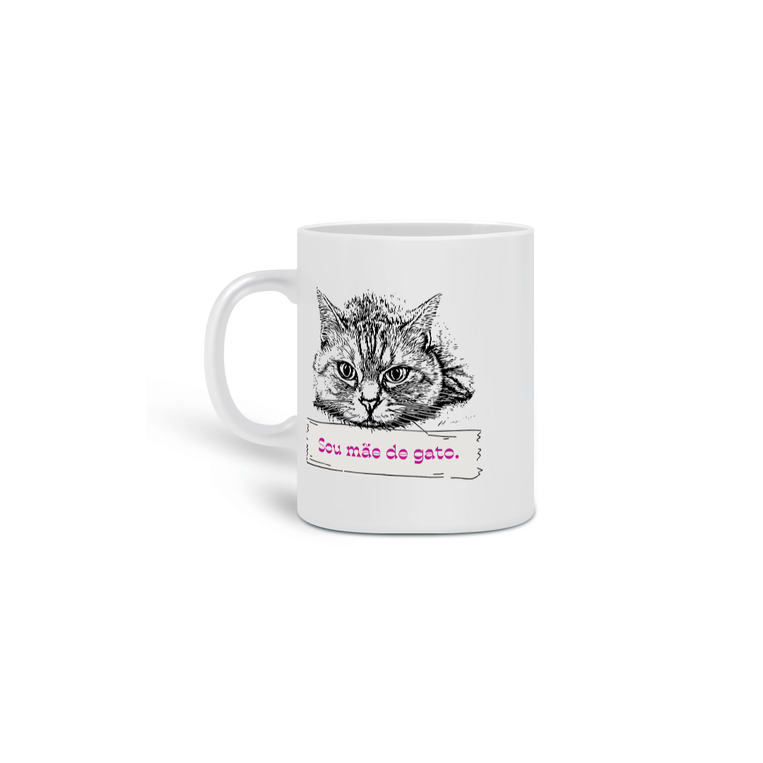 Nome do produto: CANECA PERSONALIZADA CRIATIVA EM CERÂMICA, 325ML C/02 LADOS, FRASE SOU MÃE DE GATO