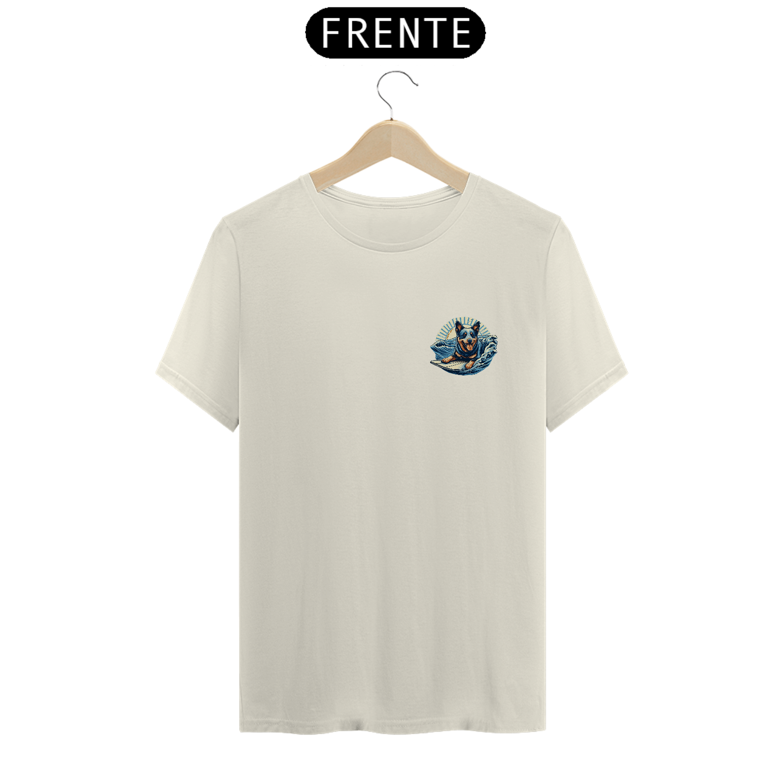 Nome do produto: CAMISETA T-SHIRT PIMA MINIMALISTA, DOG SURF BLUE HEELER