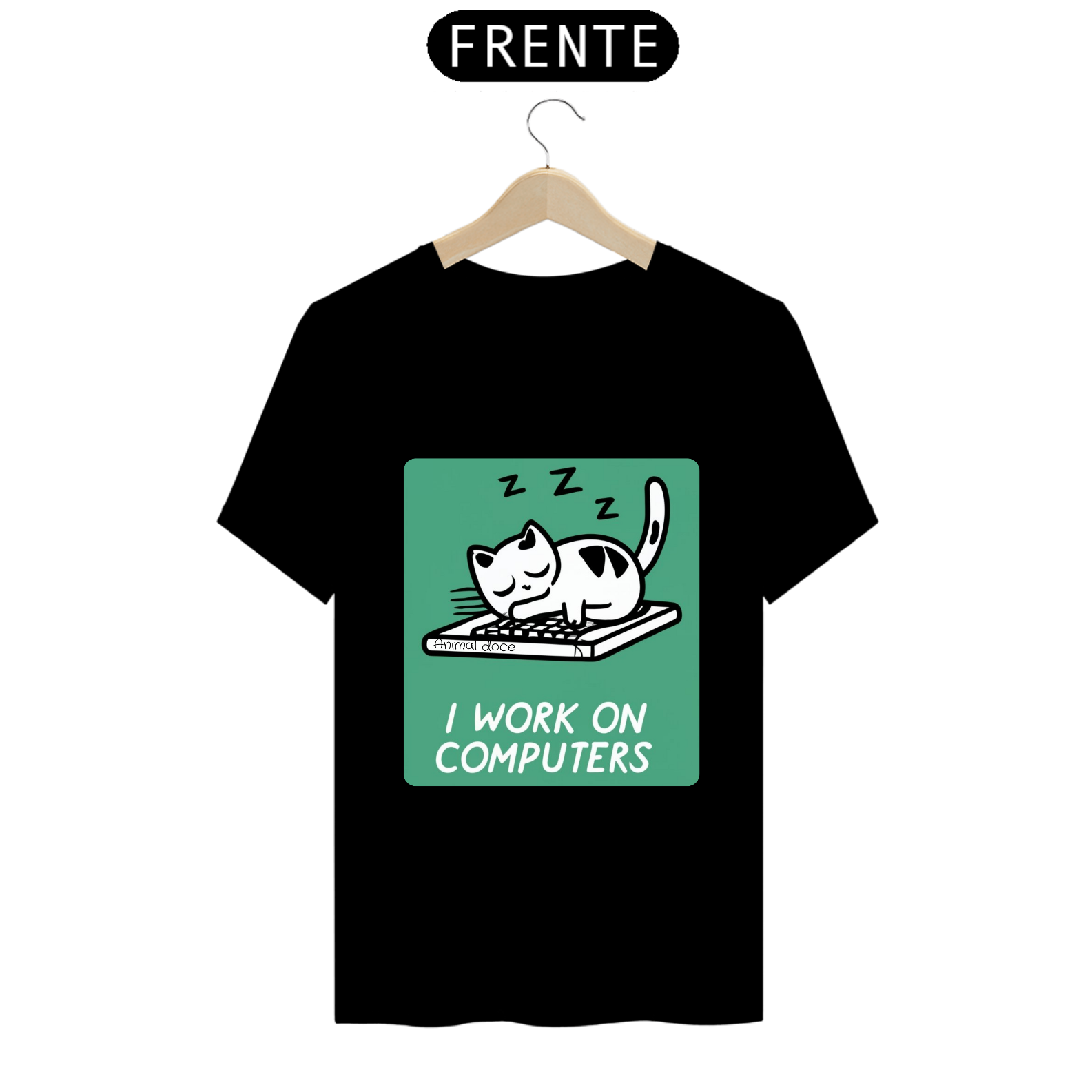 Nome do produto: CAMISETA T-SHIRT PRIME CAT GEEK, I WORK ON COMPUTERS 