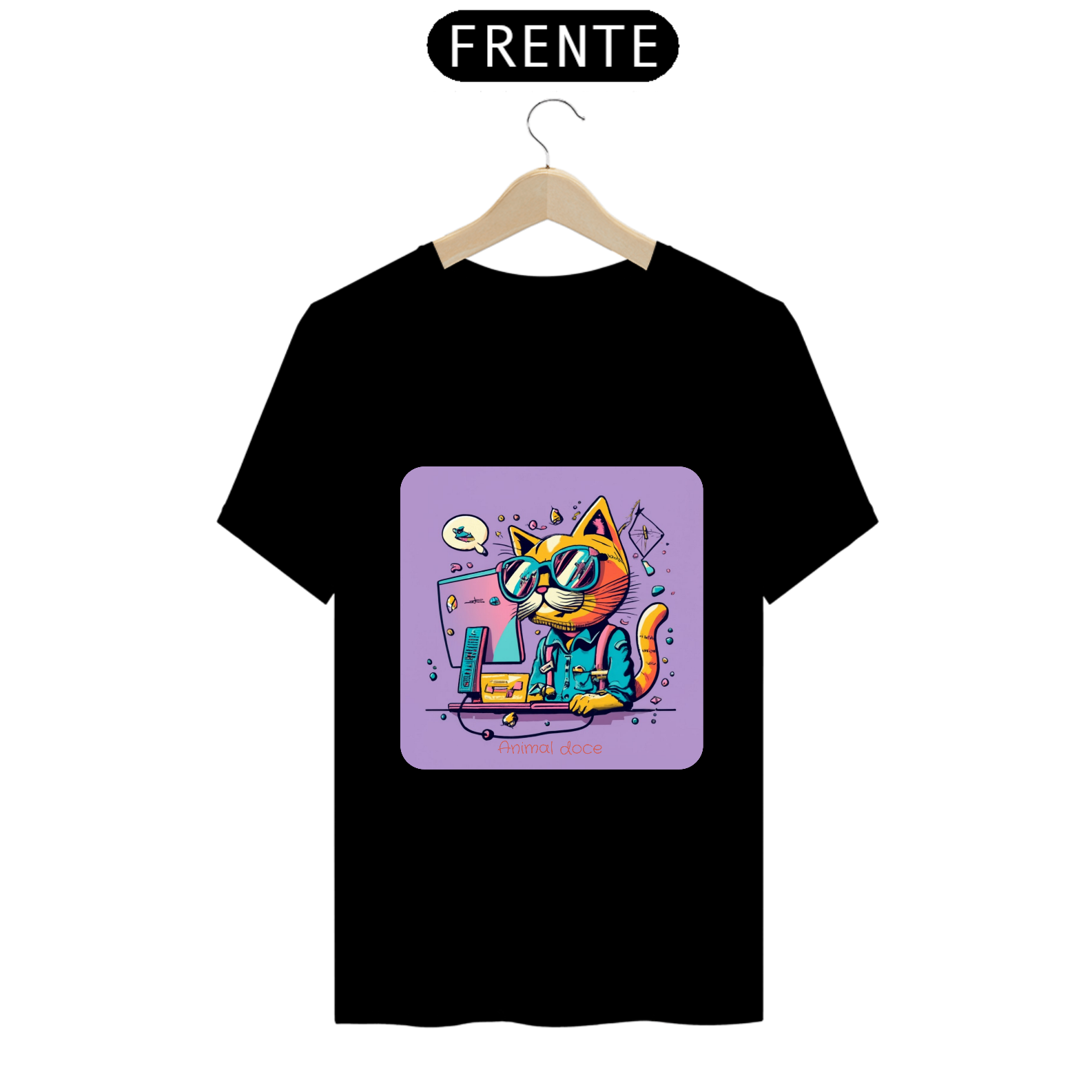 Nome do produto: CAMISETA T-SHIRT PRIME, CAT GEEK ON THE COMPUTER