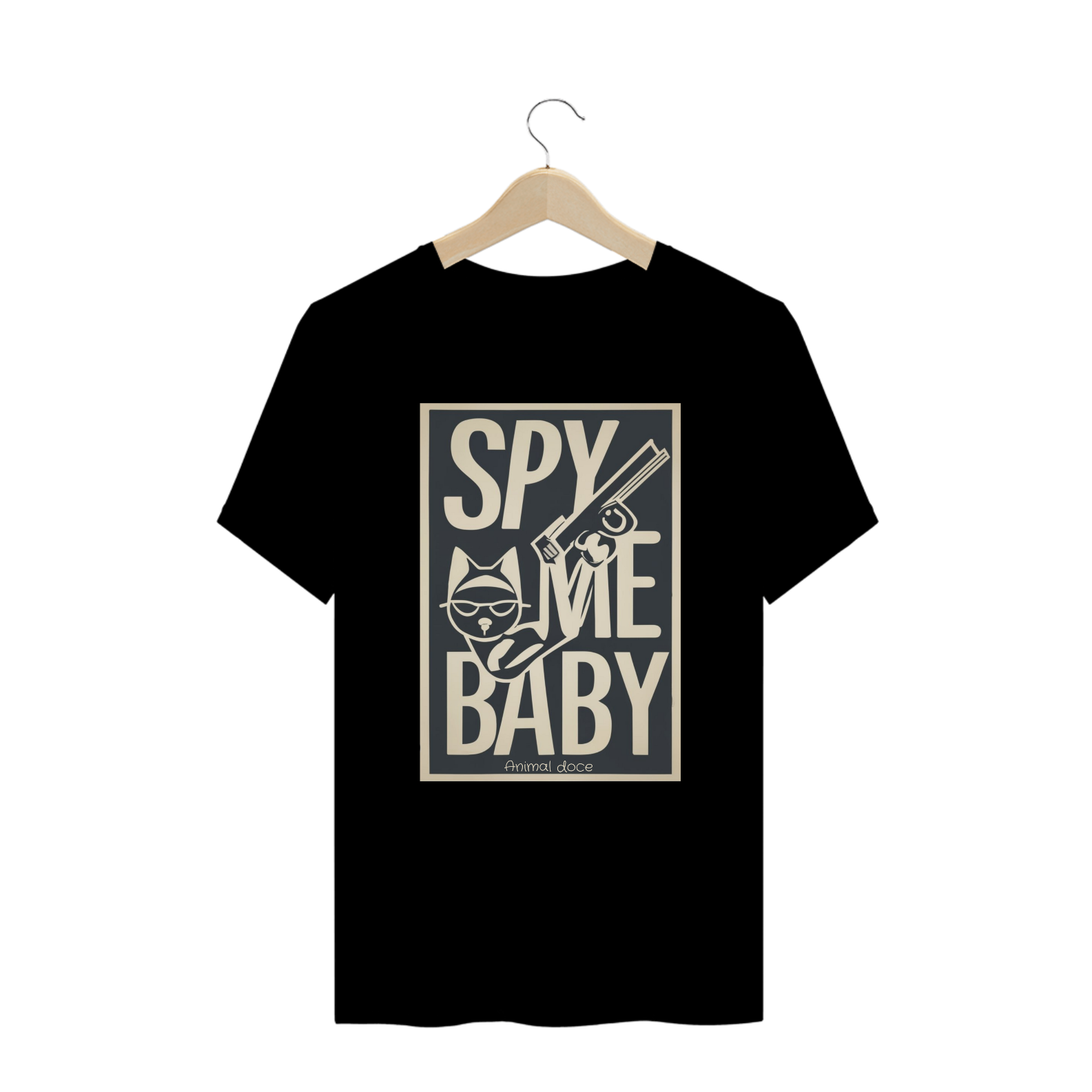 Nome do produto: CAMISETA T-SHIRT PLUS SIZE, SPY ME BABY CAT LETRAS
