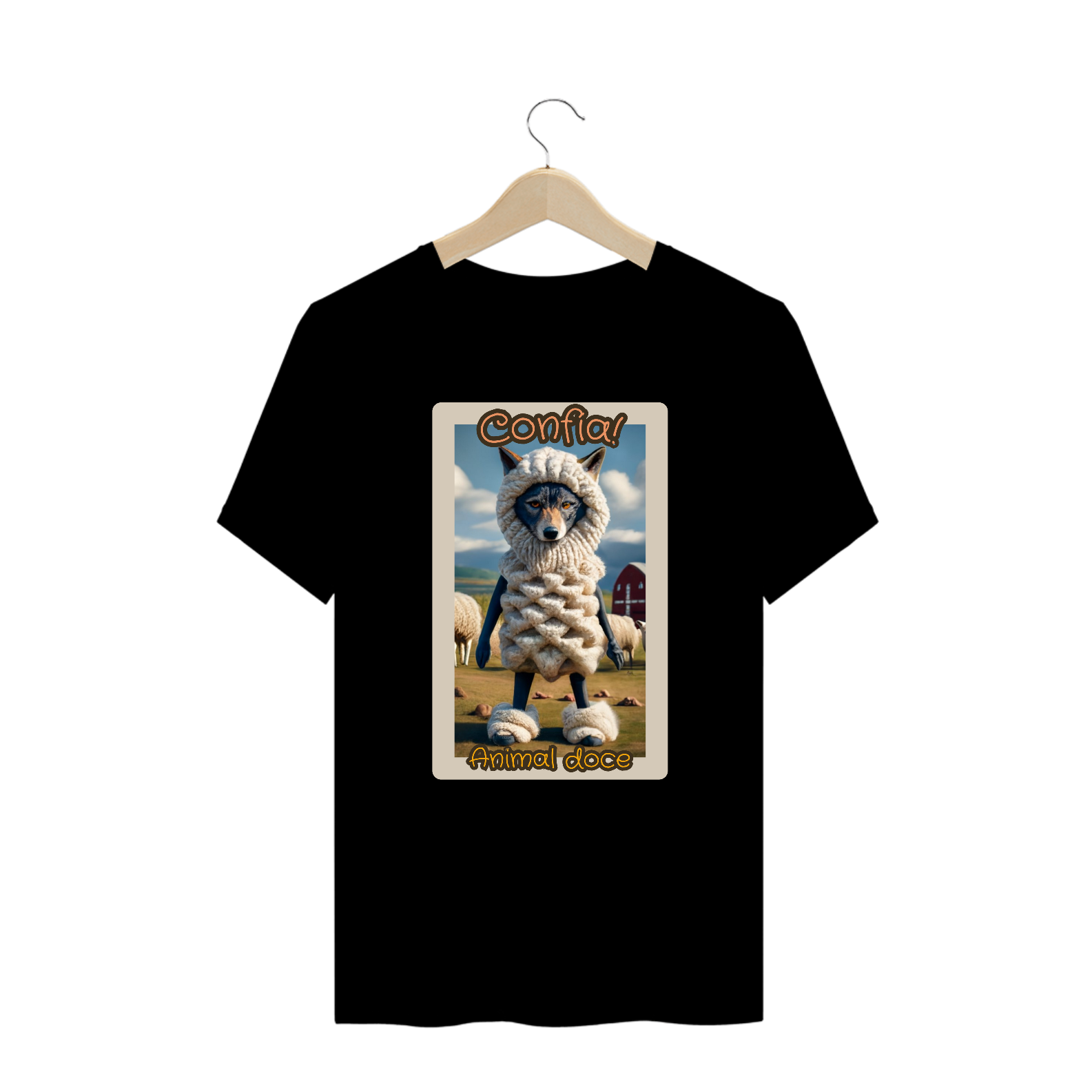 Nome do produto: CAMISETA T-SHIRT PLUS SIZE, LOBO EM PELE DE CORDEIRO CONFIA