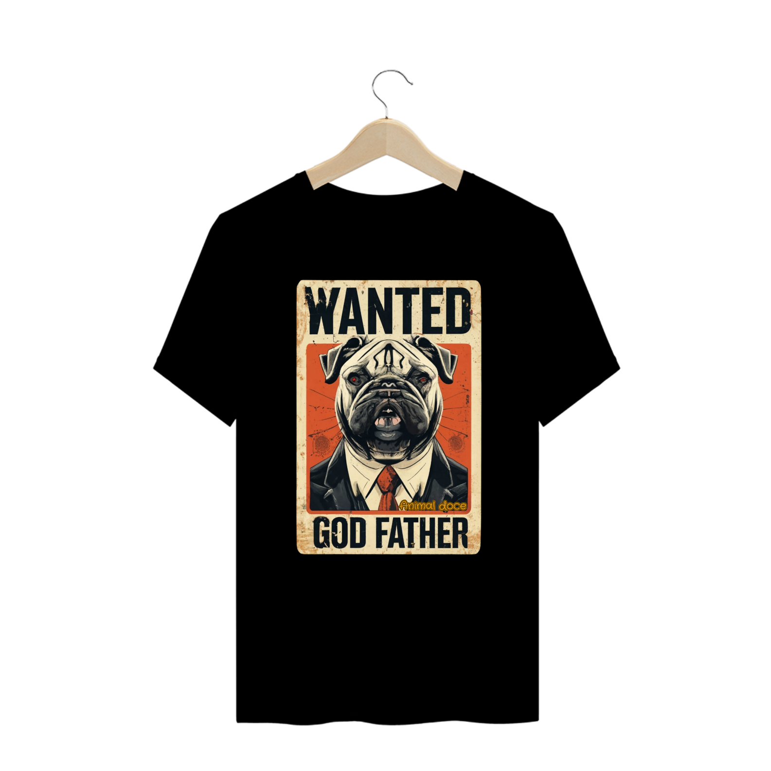 Nome do produto: CAMISETA T-SHIRT PLUS SIZE DOG, WANTED GOD FATHER