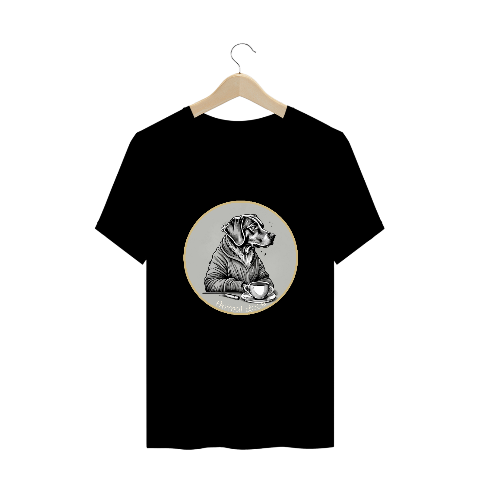 Nome do produto: CAMISETA T- SHIRT PLUS SIZE, DOG GOLDEN COFFEE OVALPB