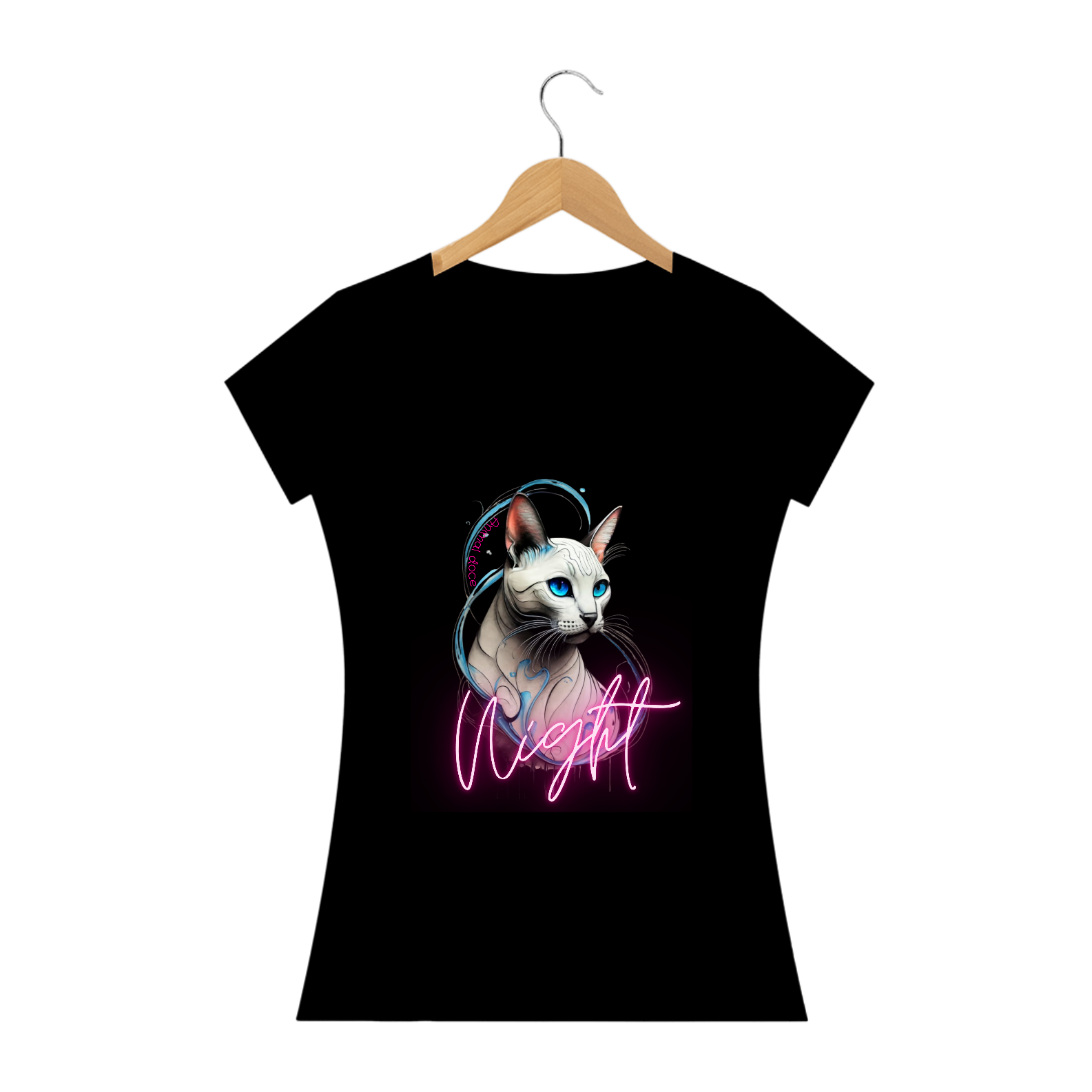 Nome do produto: CAMISETA BABY LONG QUALITY, CAT NIGHT