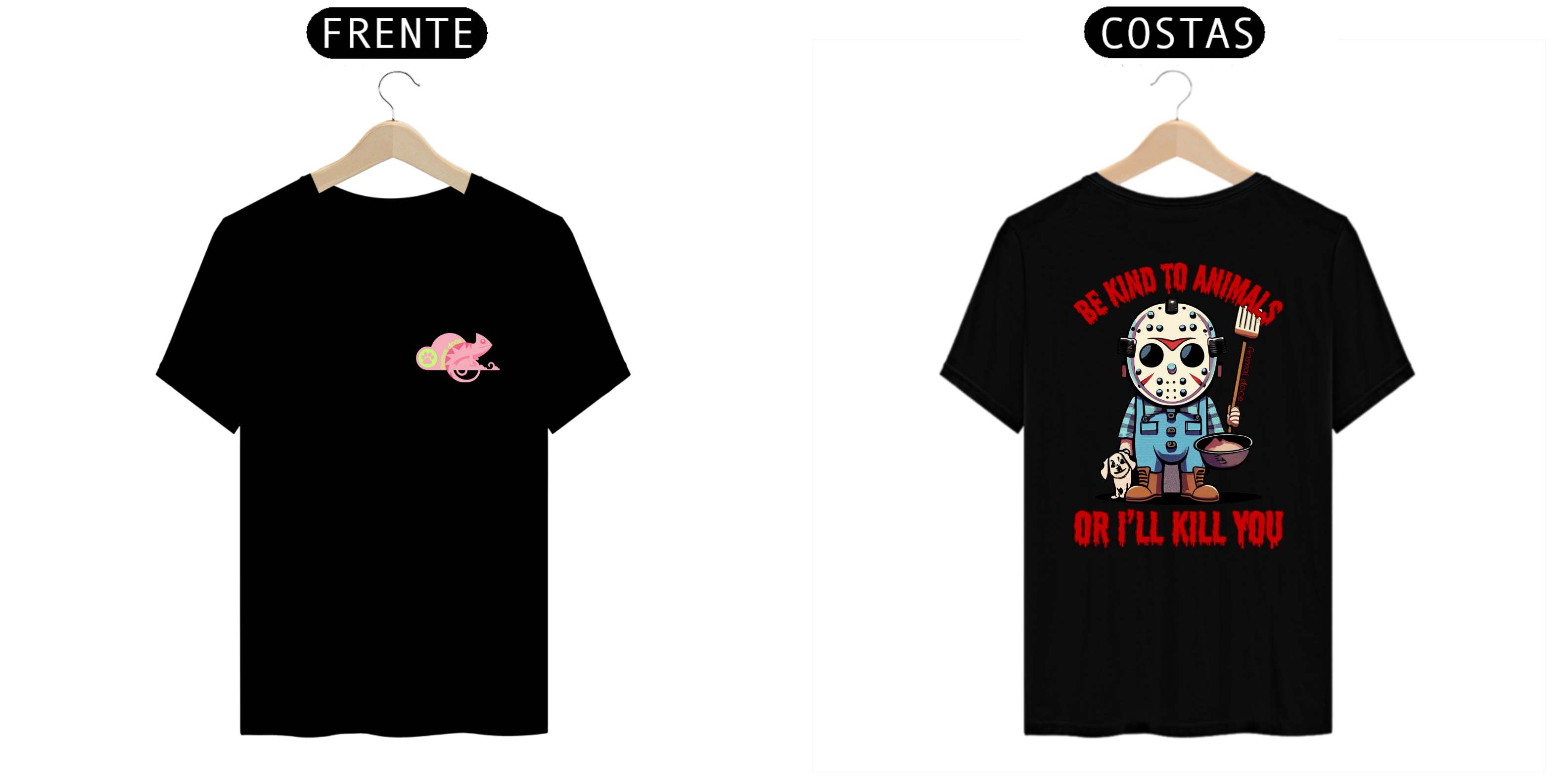 Nome do produto: CAMISETA T-SHIRT PRIME FRENTE E COSTAS DOG, LINHA FILME JASON BE KIND TO ANIMALS, SEXTA FEIRA 13